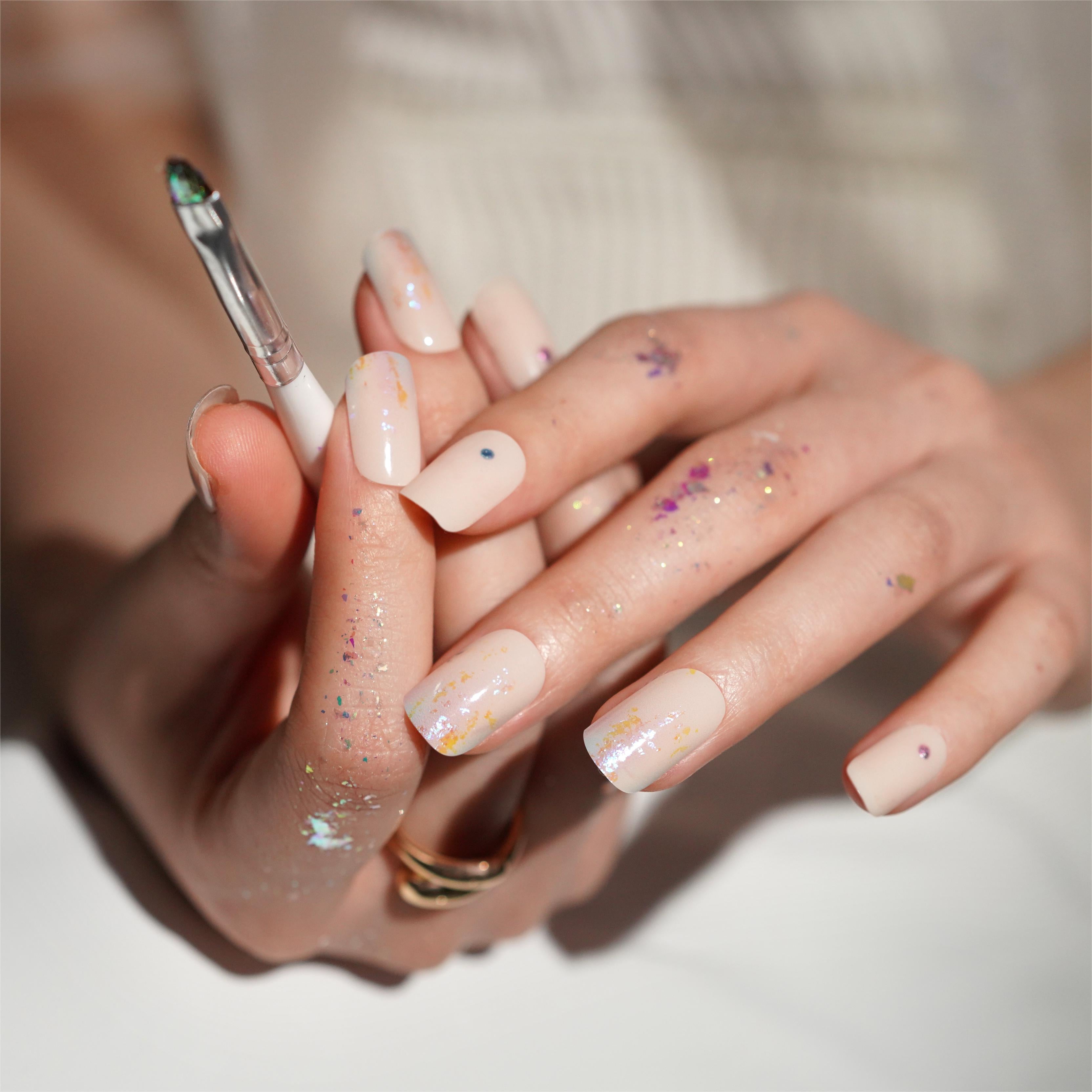 Elegant Shimmering Nude Semi-Cured Gel Nail Strips | Radiant - 2481