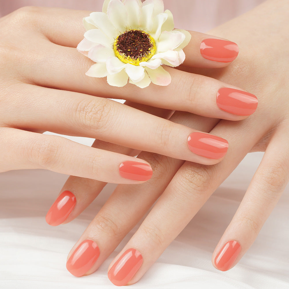 Coral Pink Semi-Cured Gel Nail Strips | Coral Delight - 2543