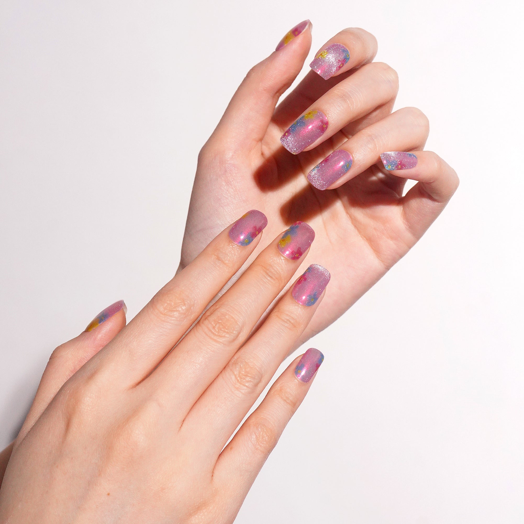 Enchanting Floral Pink Gel Nail Strips with Fairy Shimmer Glow | Fairy Bloom-2899