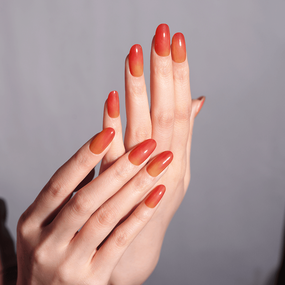 Red & Peach Cat-Eye Semi-Cured Gel Nail Strips | Apple Veil - 2715