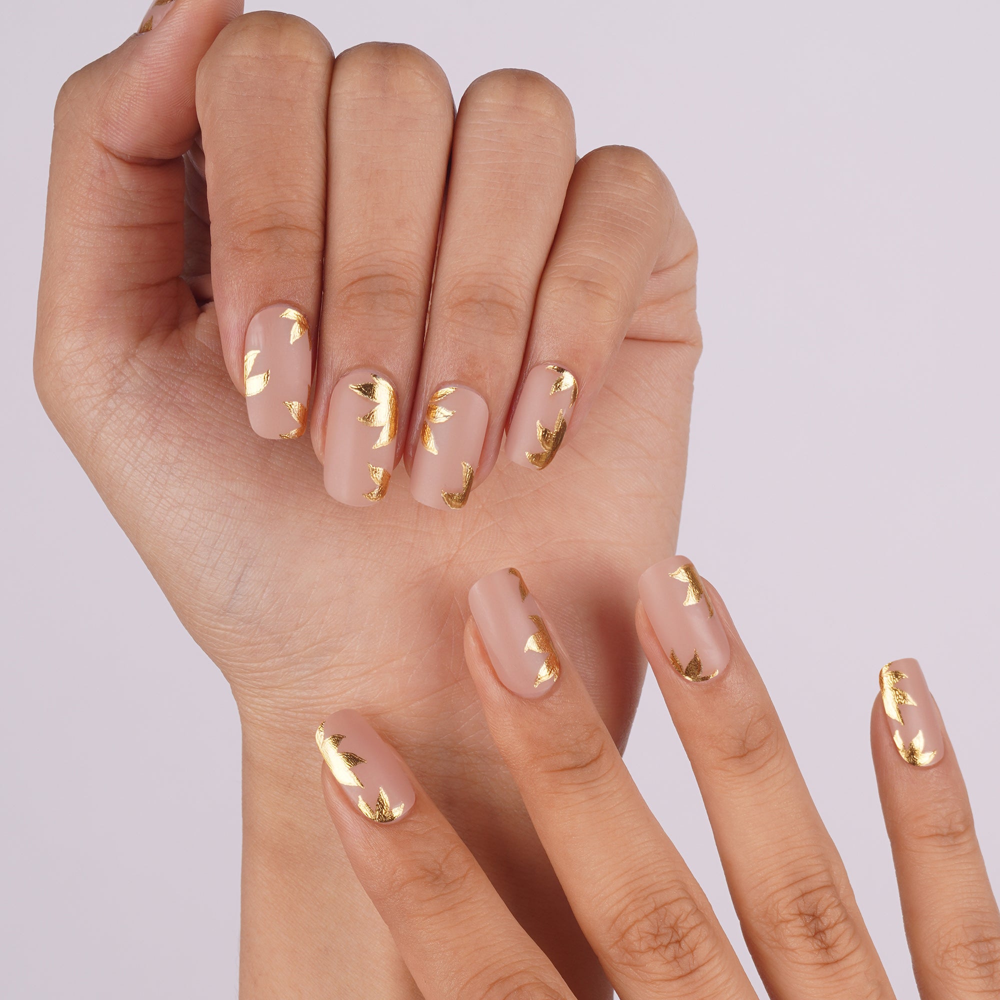 Golden Elegance Semi-Cured Gel Nail Strips | Golden Leaves - 2585