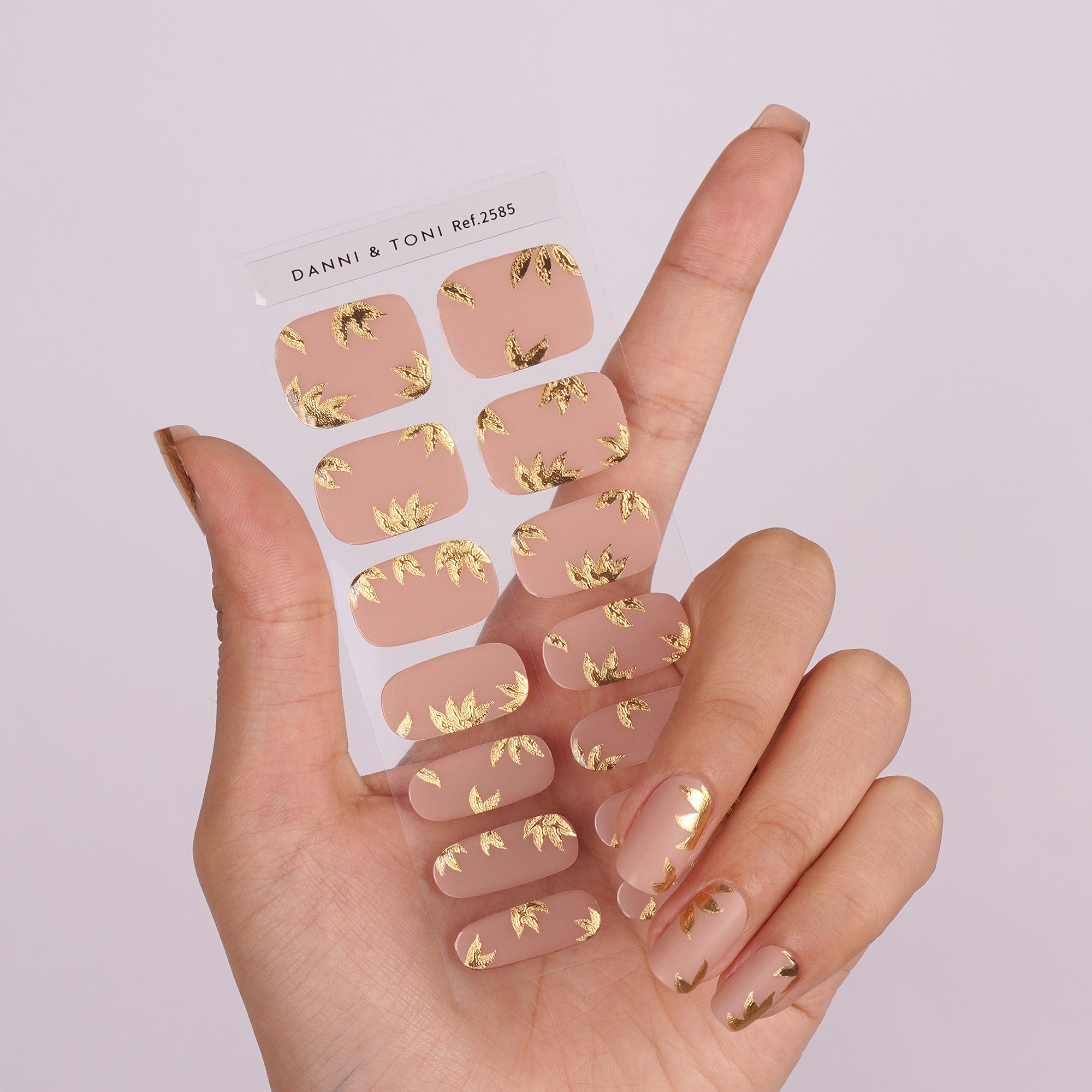 Golden Elegance Semi-Cured Gel Nail Strips | Golden Leaves - 2585