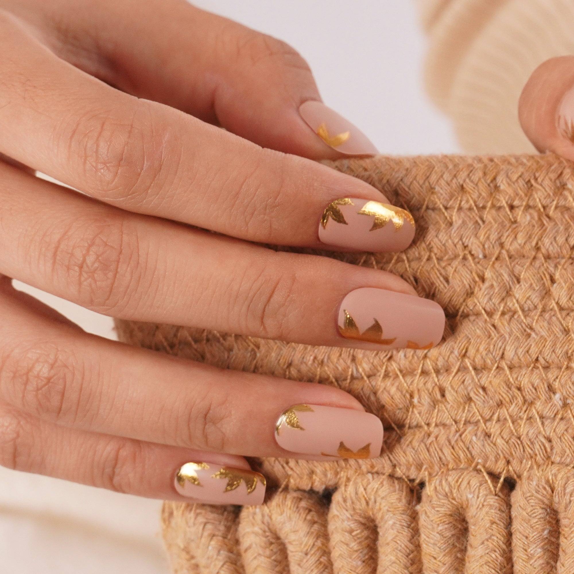 Golden Elegance Semi-Cured Gel Nail Strips | Golden Leaves - 2585