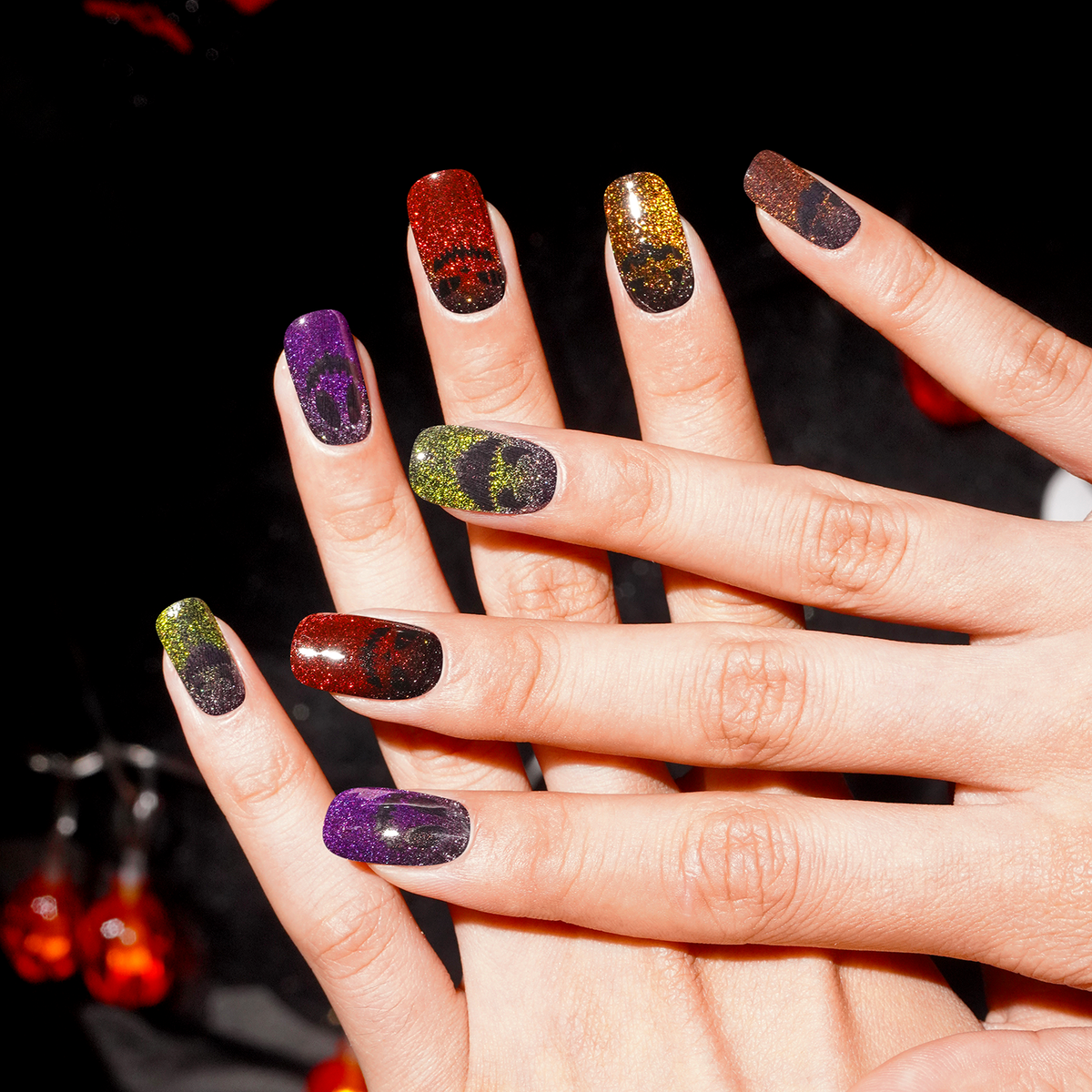 Creepy Multi-Color Halloween Semi-Cured Gel Nail Strips | Spooky Night - 2603