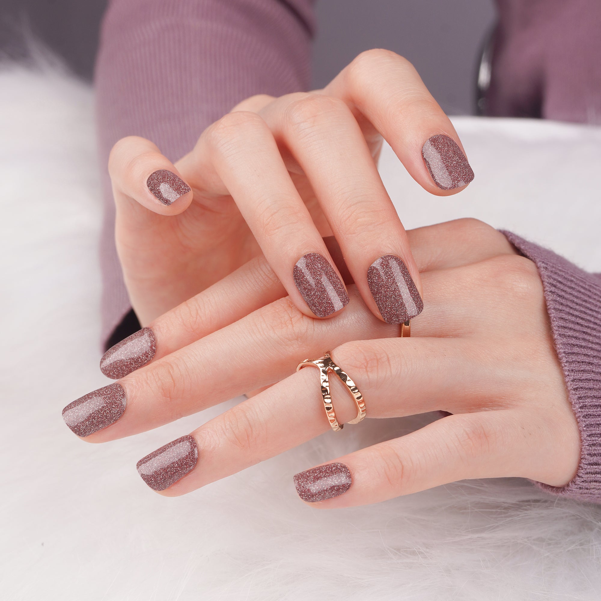 Glittering Coffee Brown Gel Nail Strips | Mocha Sparkle-2795