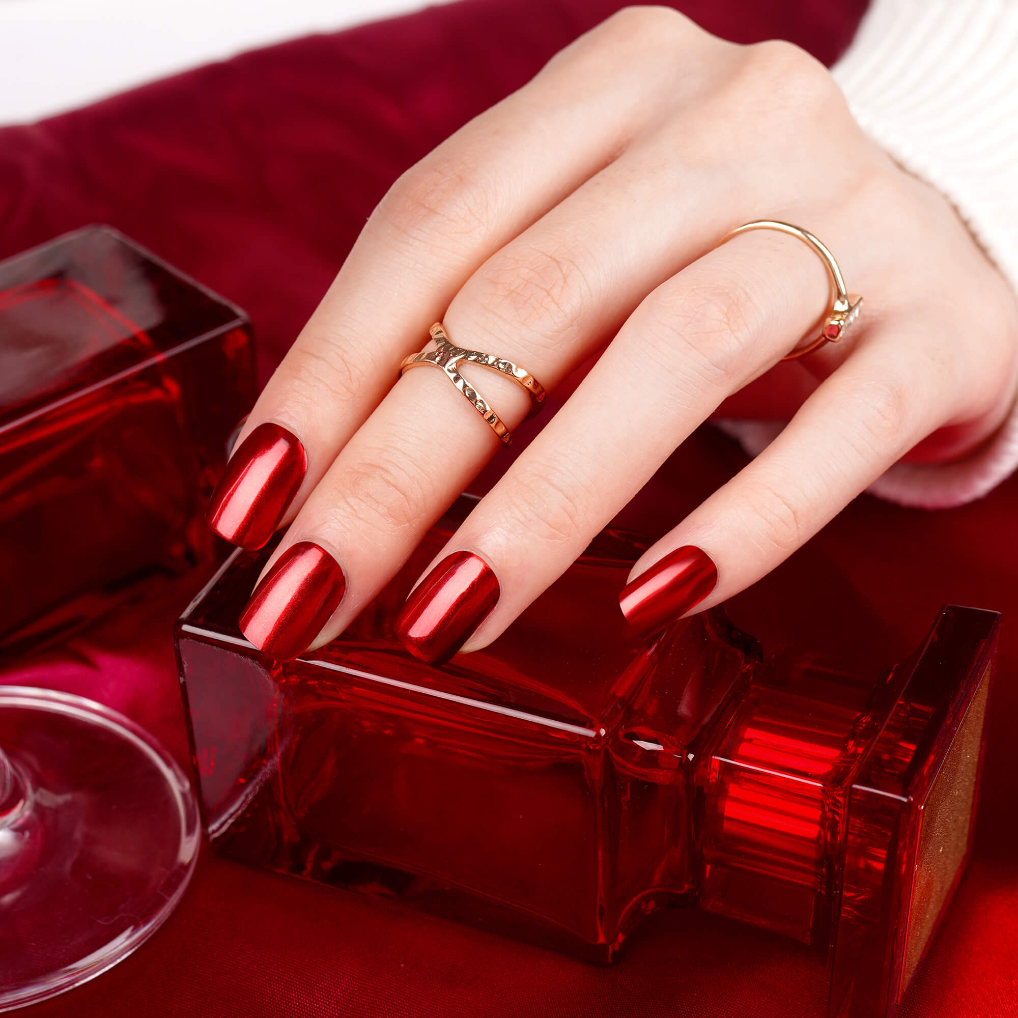 Fiery Scarlet Semi-Cured Gel Nail Strips | Red Blaze-2794