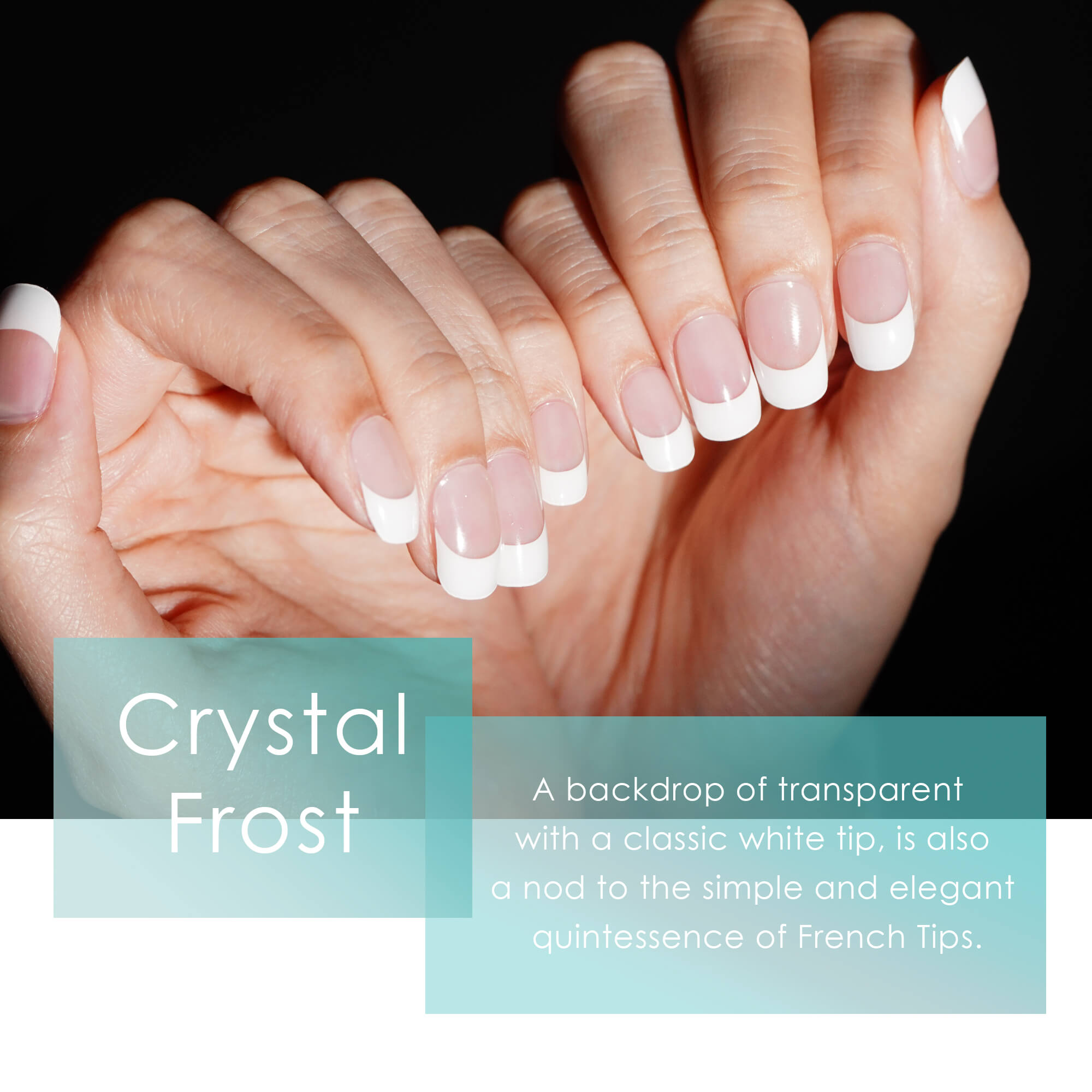 Classic French Tip Almond-Shaped Semi Cured gel nail strips | Crystal Frost - 2402