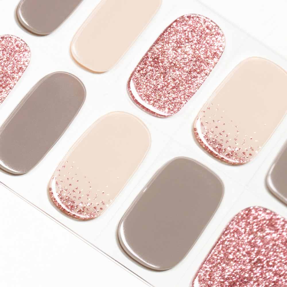 Red & Champagne Pink with Glitter Wedding Gel Nail Strips | Young & Beautiful | Danni & Toni