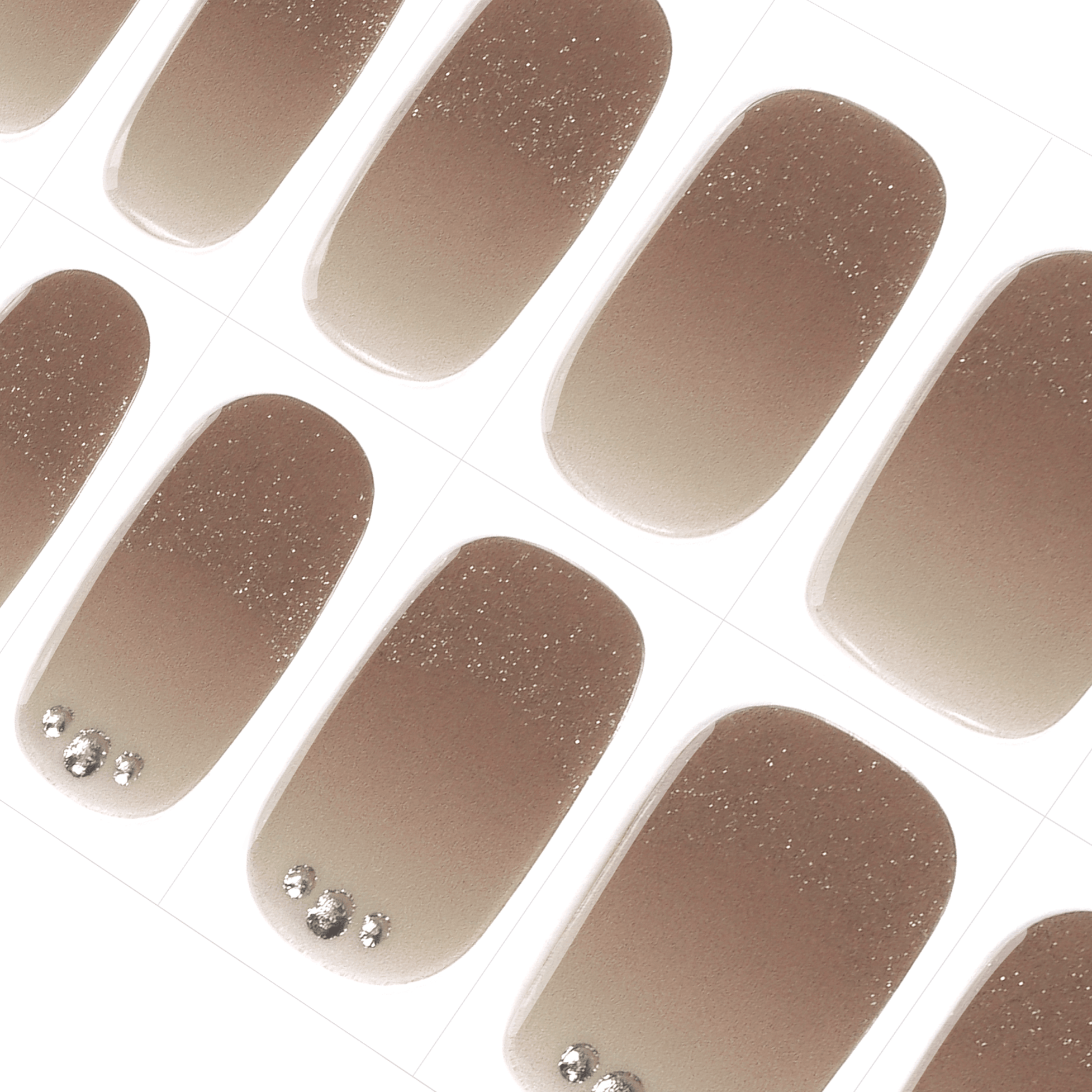 Brown & Diamond French Tip with Silver Dots Semi Cured Gel Nail Stickers | Toasted Ombre | Danni & Toni