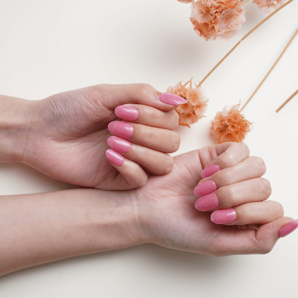Glitter Pink Shimmer Gel Nail Strips | Glittering Sands | Danni & Toni