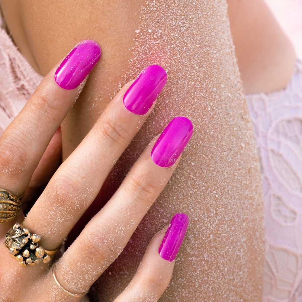 Bold & Bright Deep Solid Pink Semi Cured Gel Nail Strips | Pop of Purple | Danni & Toni