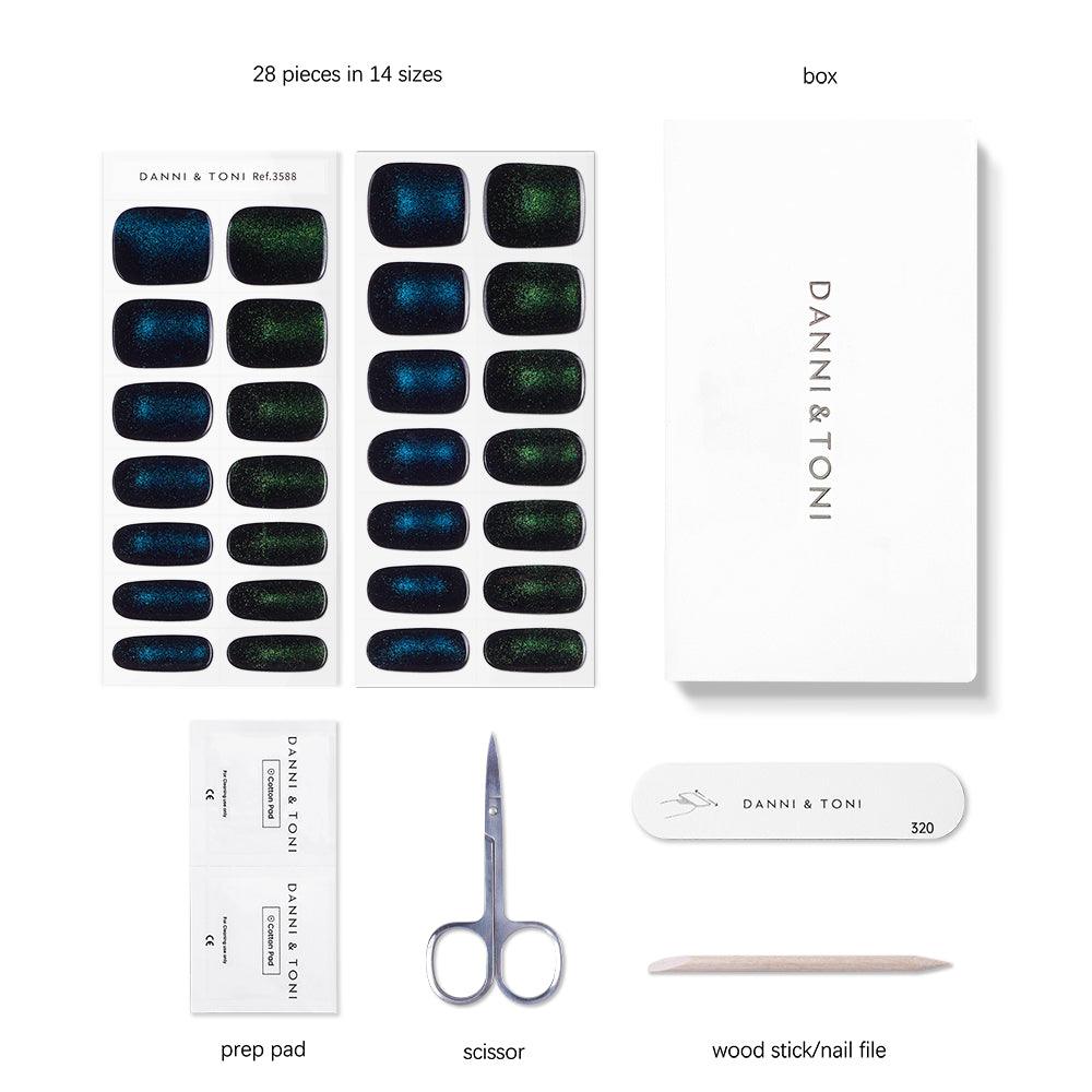Blue and green cat eye nail, Aurora semi cured gel nail wraps | Oceanic Panther|Danni & Toni