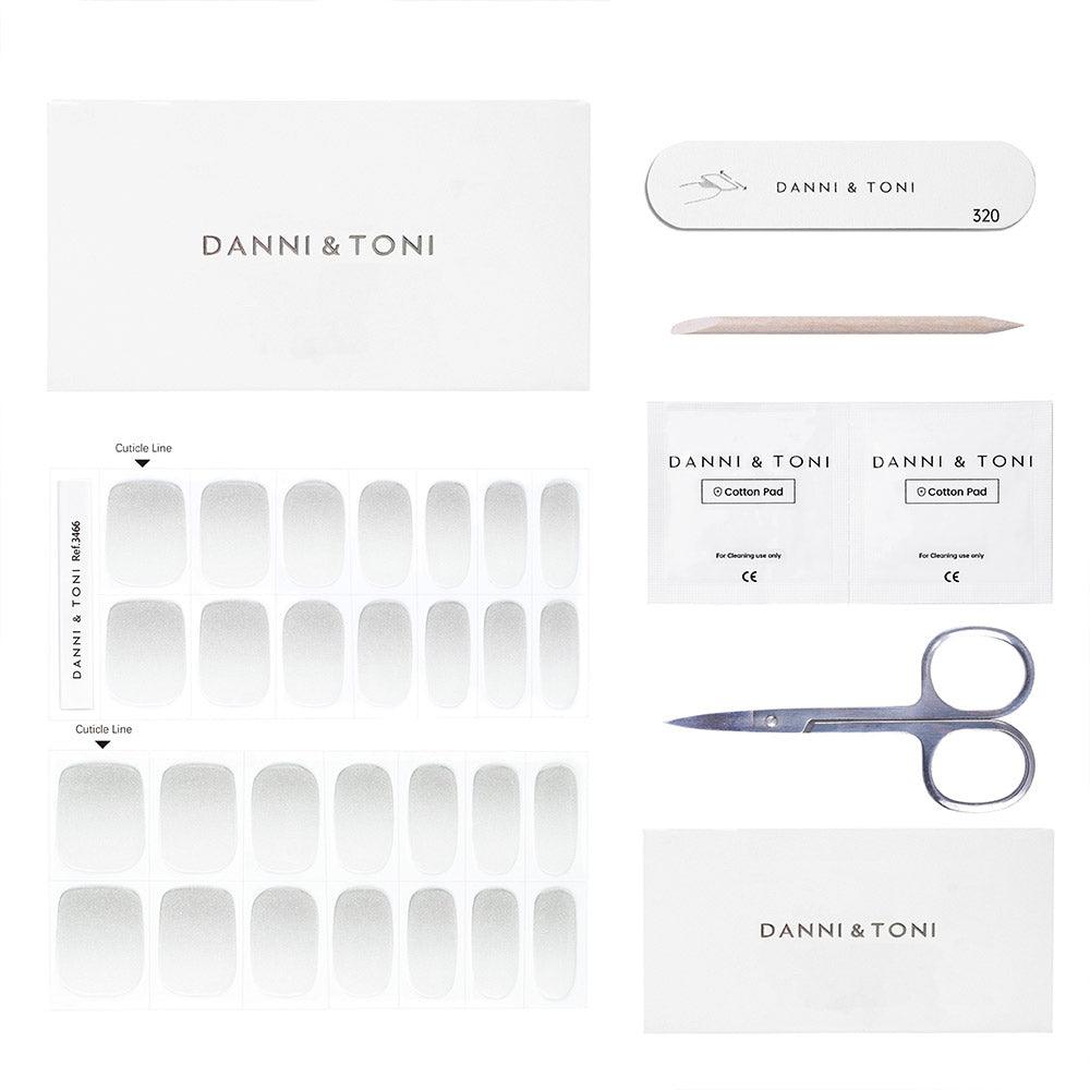 Grey and White Ombre Giltter Gel Nail Strips, UV gel nail lamp required | Marshmallow ombre | Danni & Toni