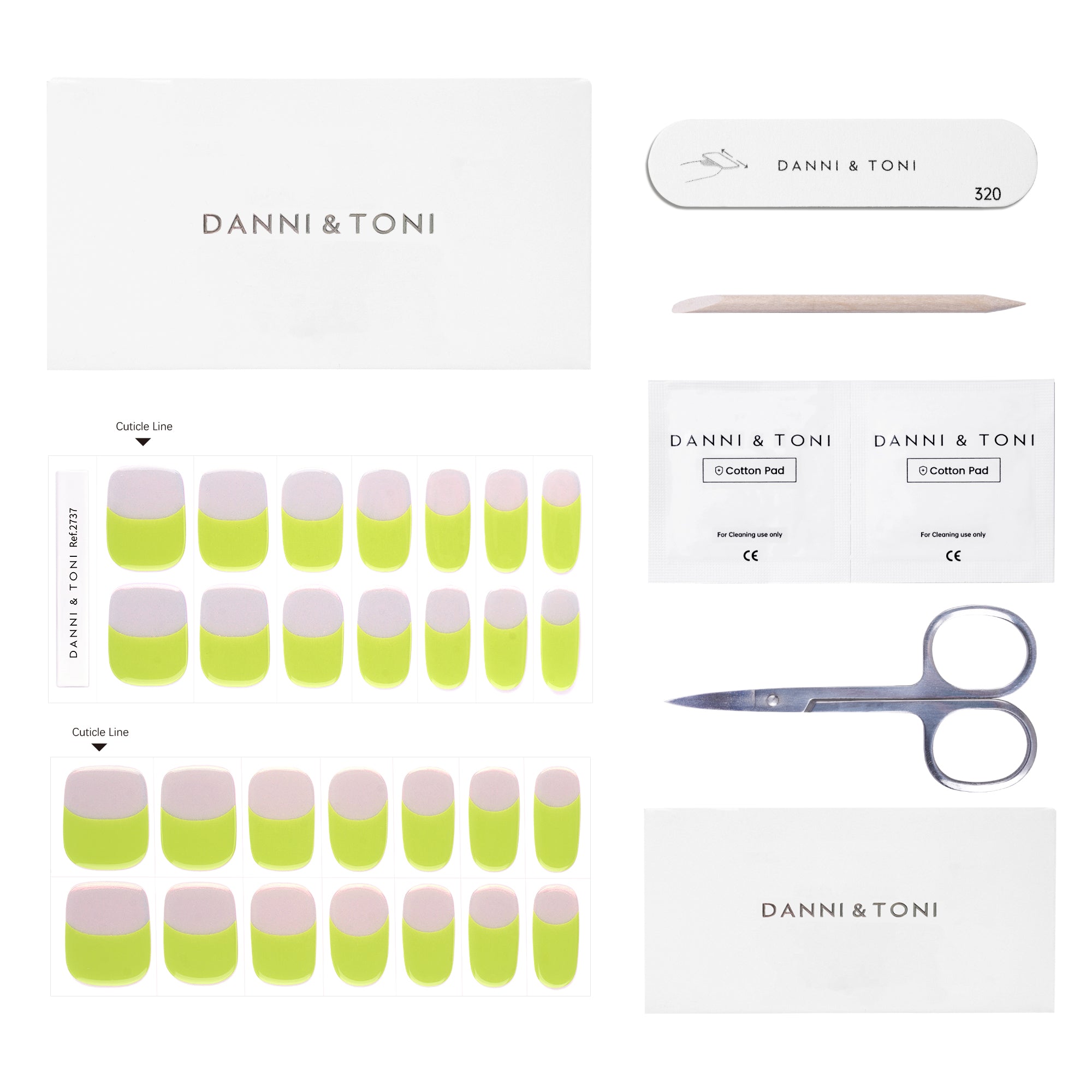 Chrome Silver Tips with Neon Green Glow Gel Nails Strips | Neon Petal - 2737