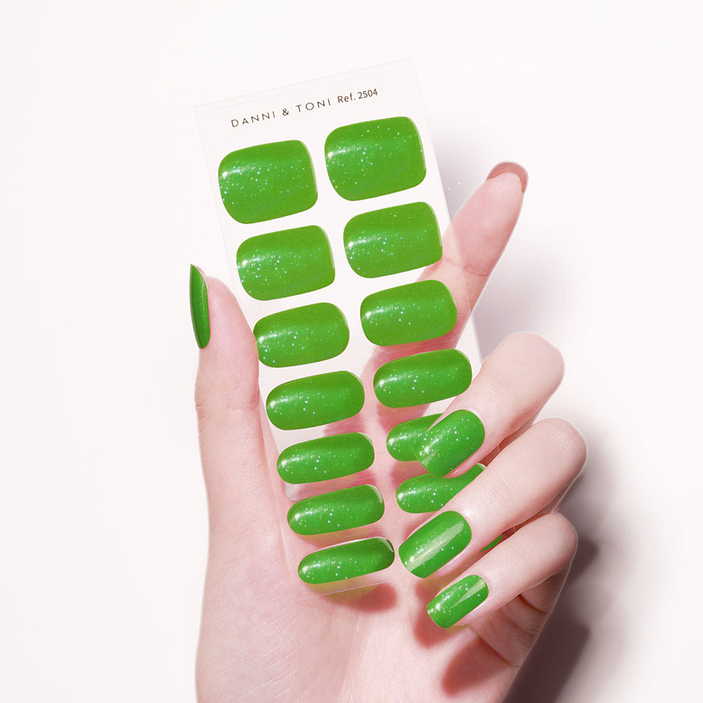 Vibrant Citrus Sparkle Semi Cured Gel Nail Strips | Lucky Emerald - 2504
