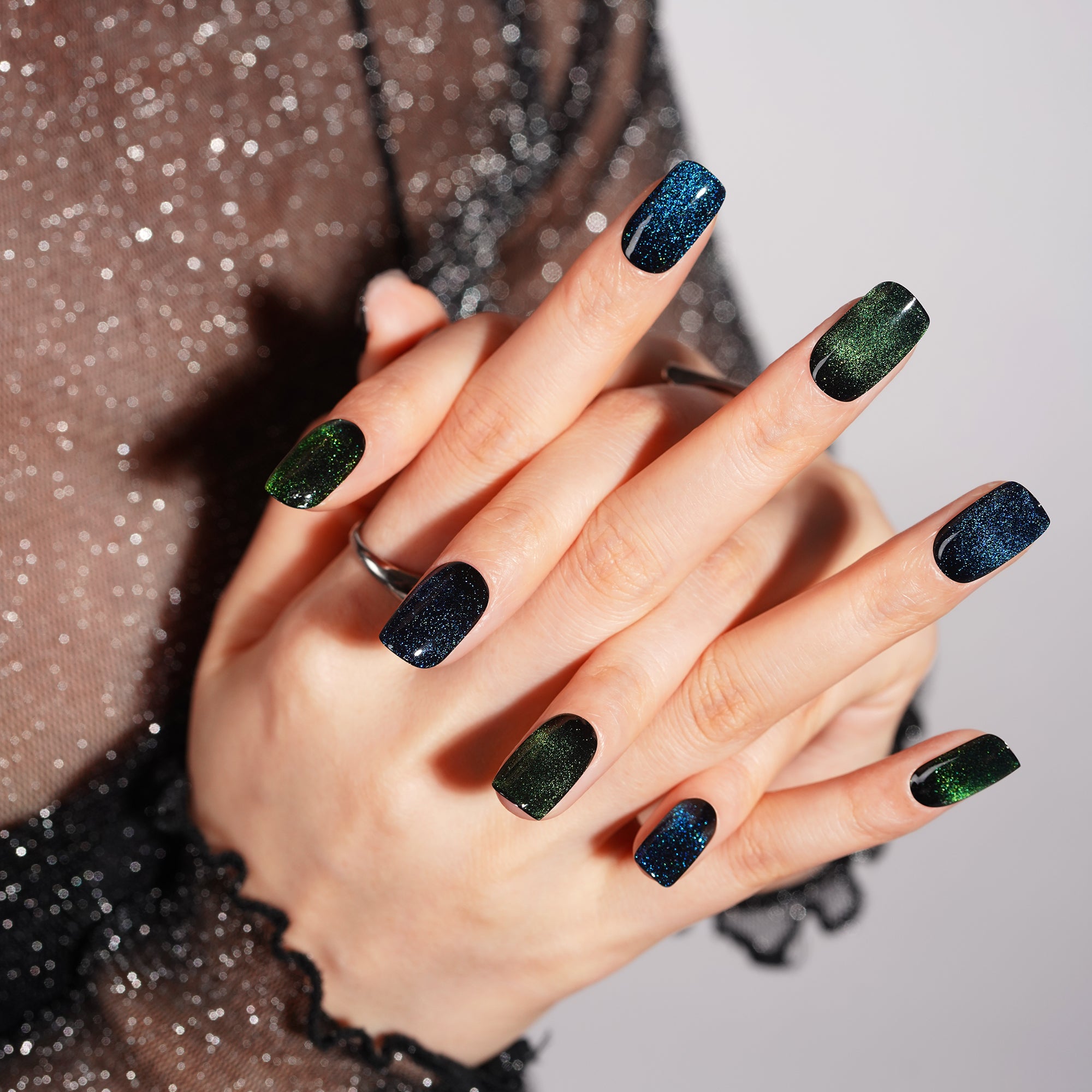 Galactic Glow Magnetic Semi Cured Gel Nail Strips | Oceanic Panther - 3588