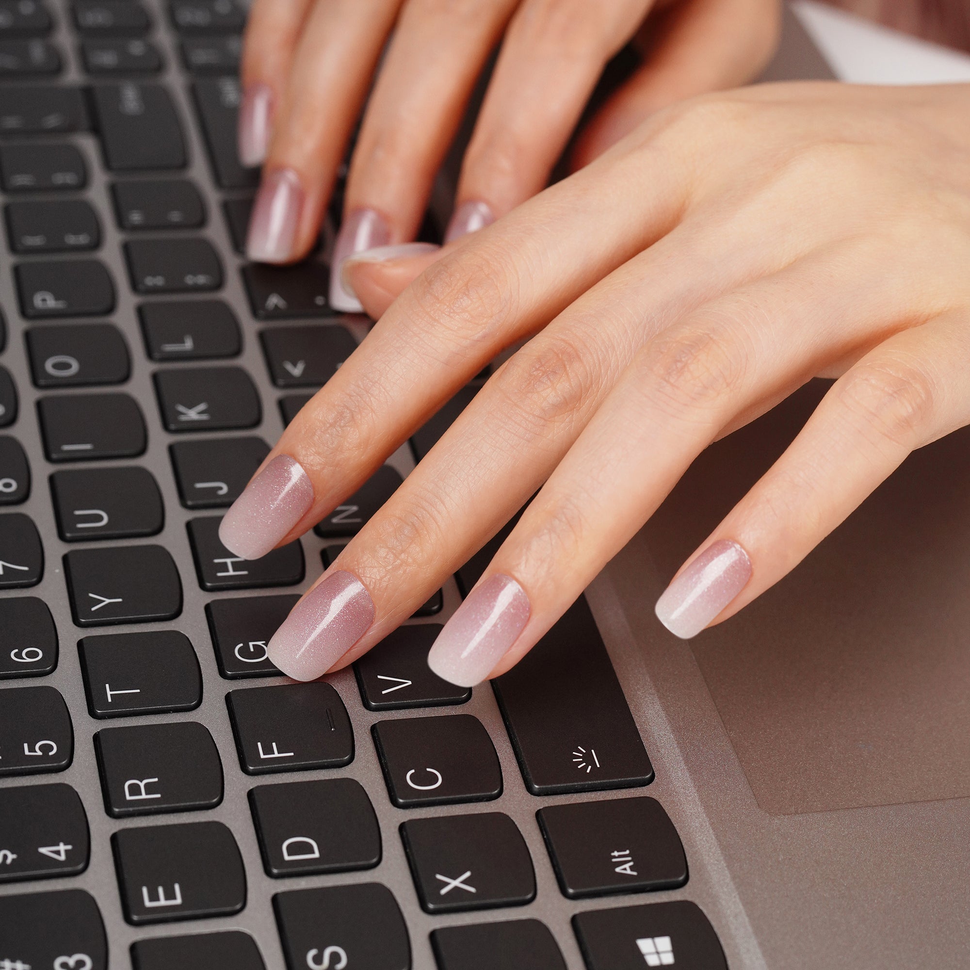 Crystal Shimmer Sheer Elegance Semi Cured Gel Nail Strips | Marshmallow ombre - 3466