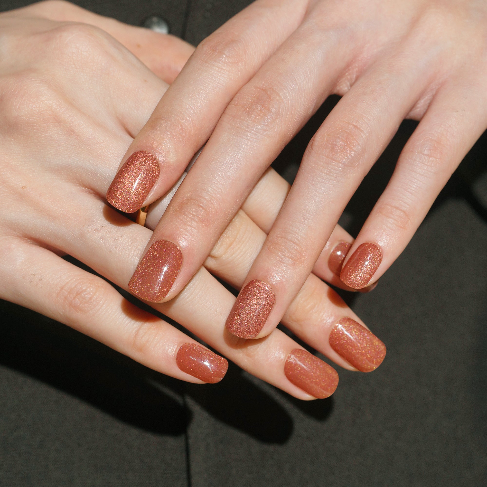 Shimmering Mocha Brown Gel Nail Strips | Cocoa Glint-2798