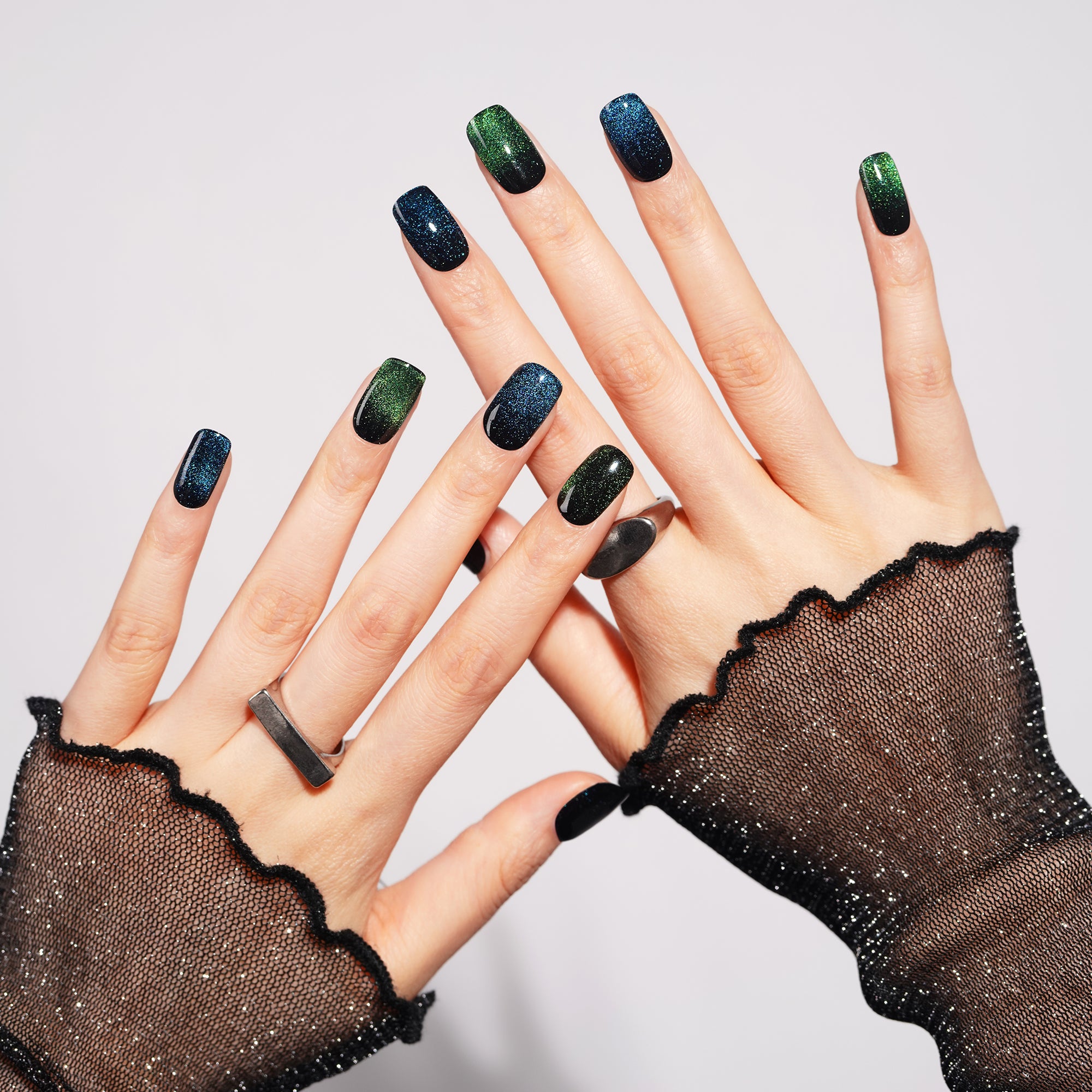 Galactic Glow Magnetic Semi Cured Gel Nail Strips | Oceanic Panther - 3588