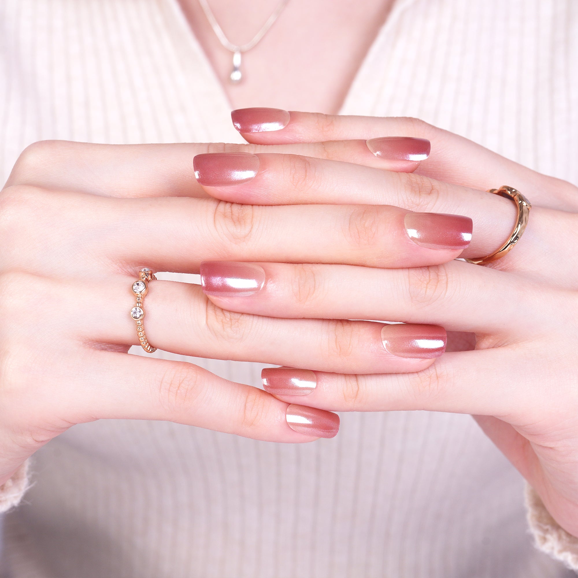 Warm Cinnamon Brown Gel Nail Strips with Subtle Shimmer | Cinnamon Glow-2846