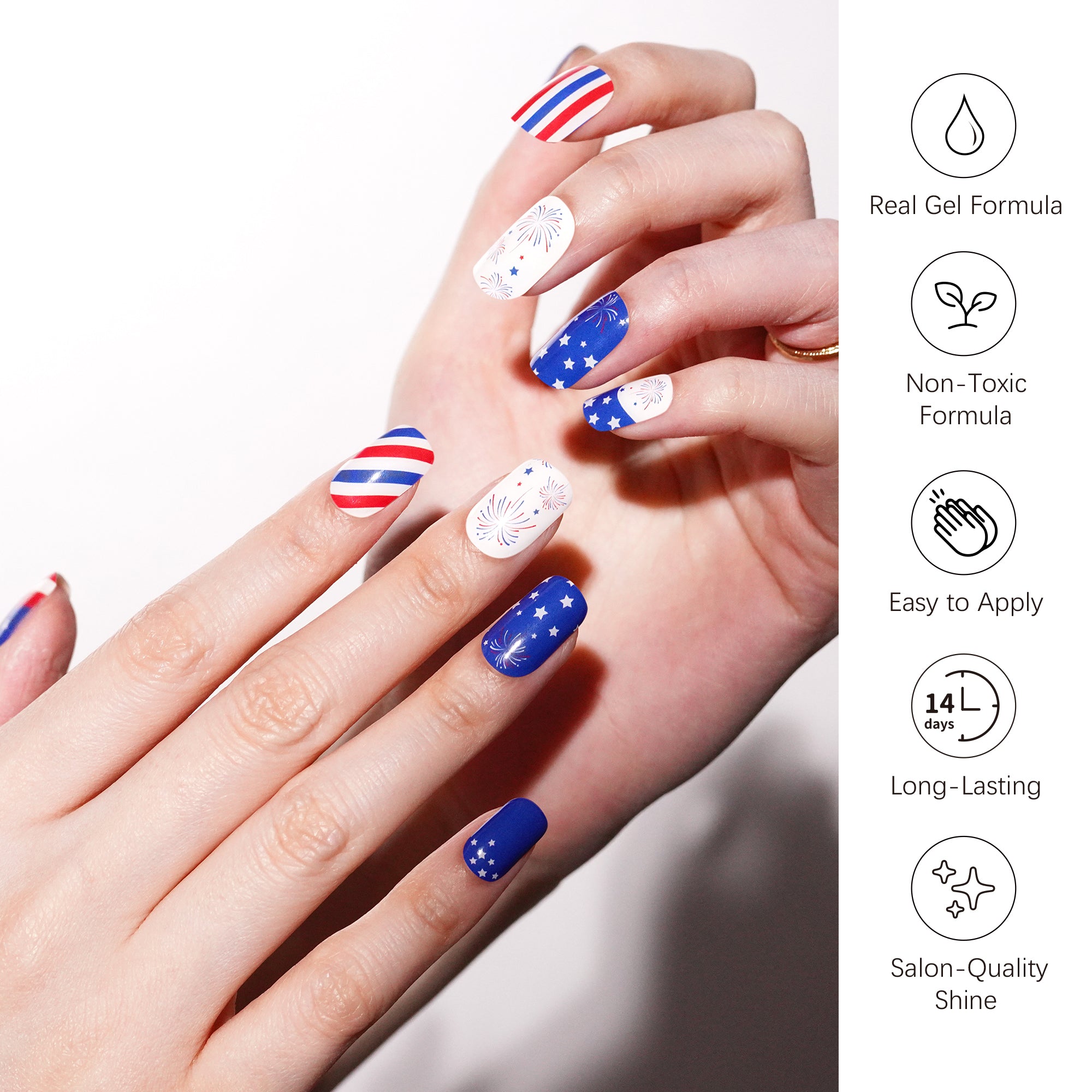 Celebration-Inspired Gel Nail Strips for Summer Festivities | Patriotic Sparkle - 2910