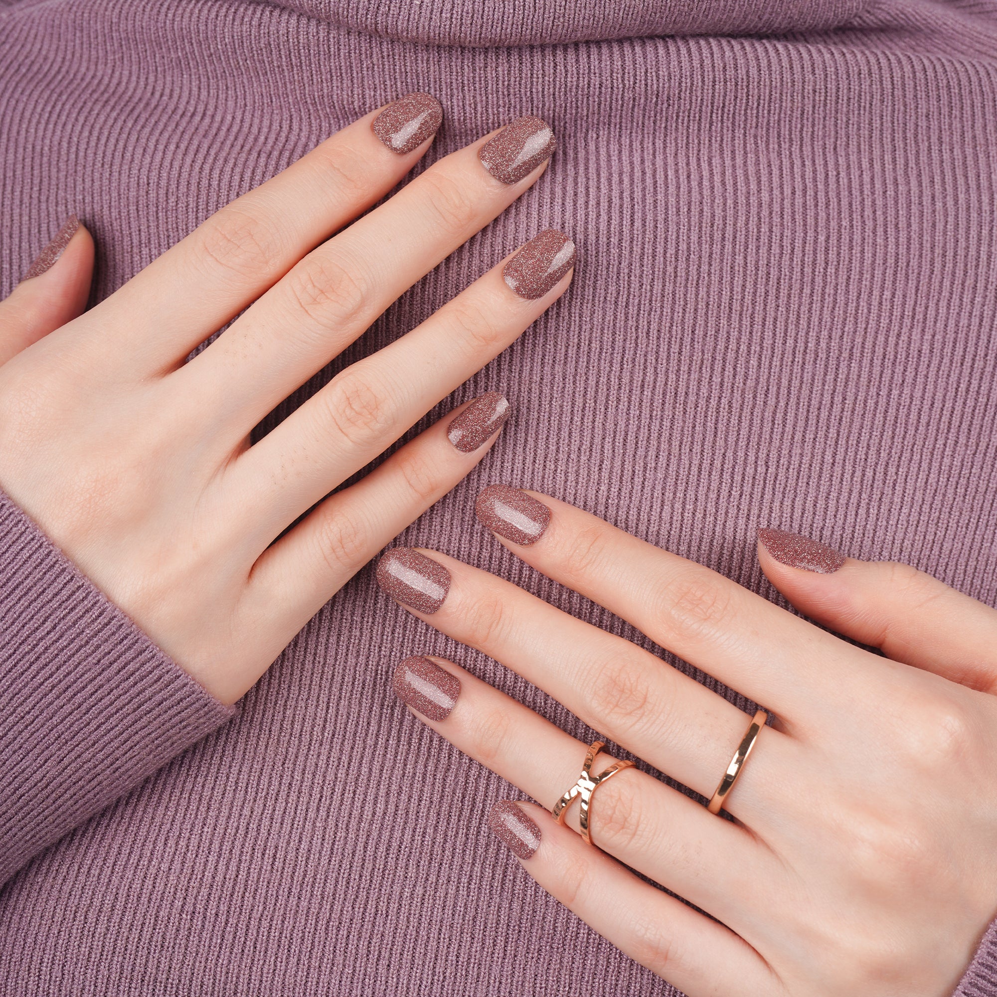 Glittering Coffee Brown Gel Nail Strips | Mocha Sparkle-2795