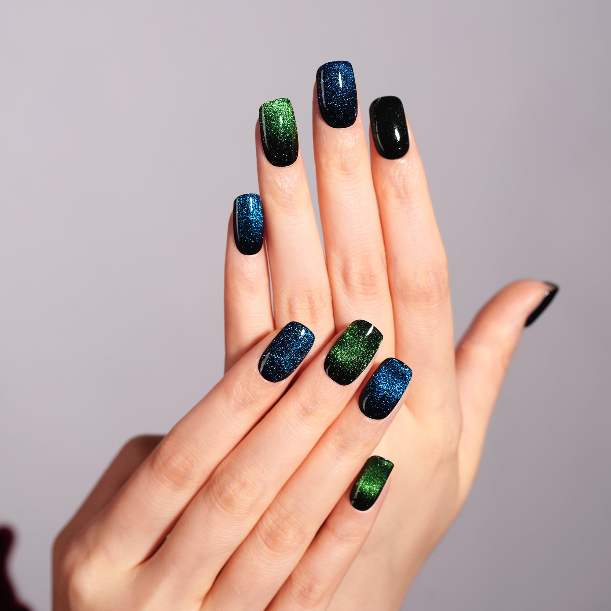 Galactic Glow Magnetic Semi Cured Gel Nail Strips | Oceanic Panther - 3588