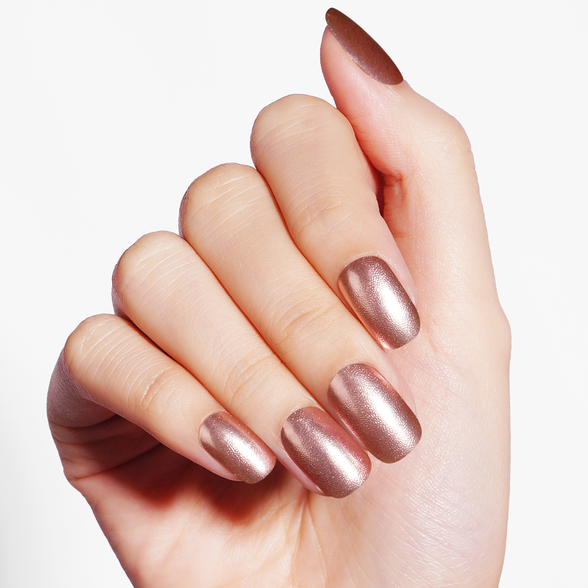 Luxurious Rose Gold Metallic Semi Cured Gel Nail Strips | Bronze Godde