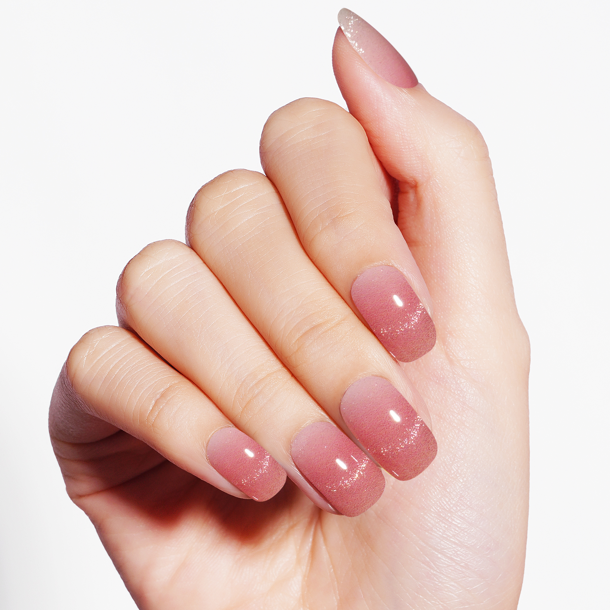 Elegant Shimmering Pink Semi-Cured Gel Nail Strips | Camille - 2548