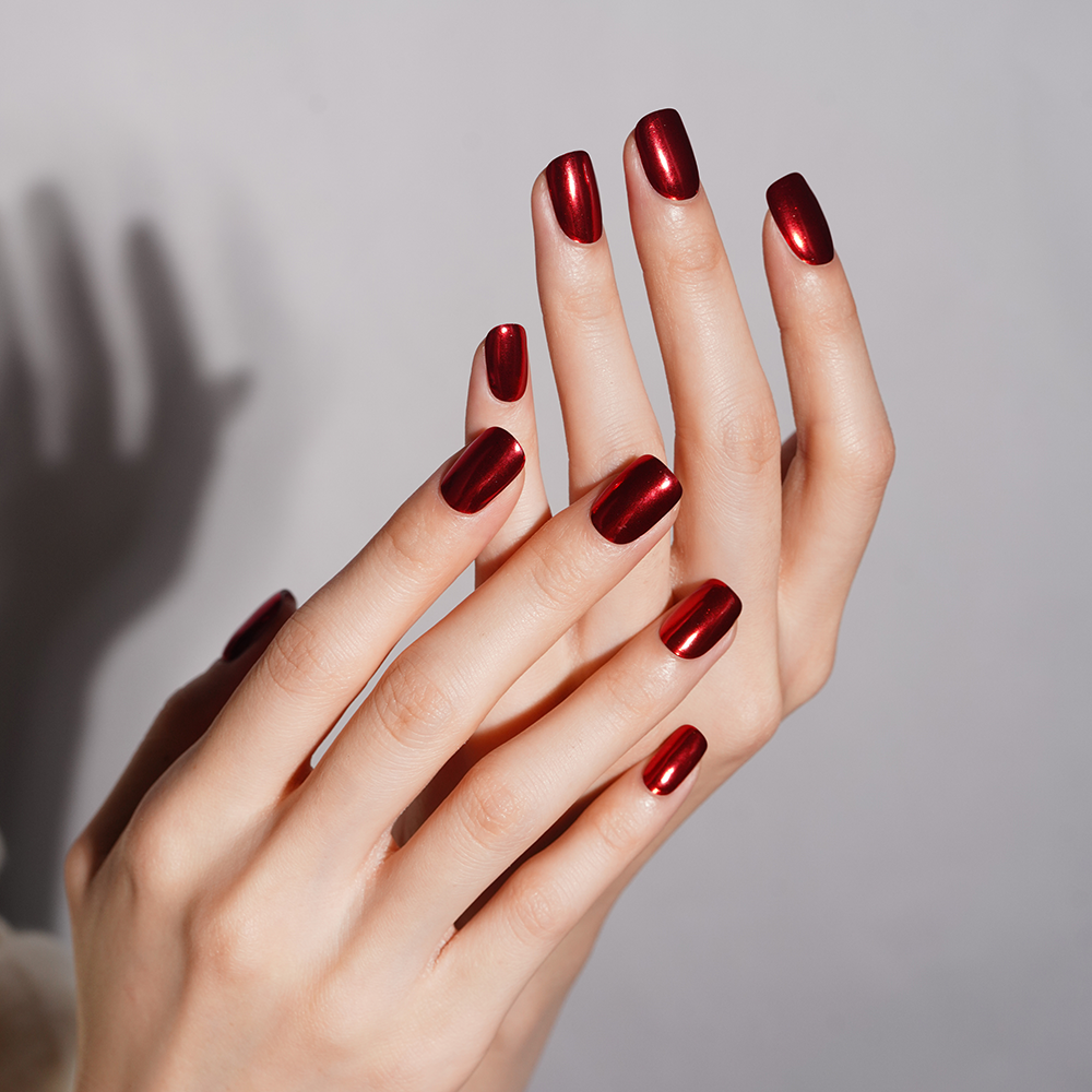 Metallic Red Mirror Semi-Cured Gel Nail Strips | Ruby Chrome-2809