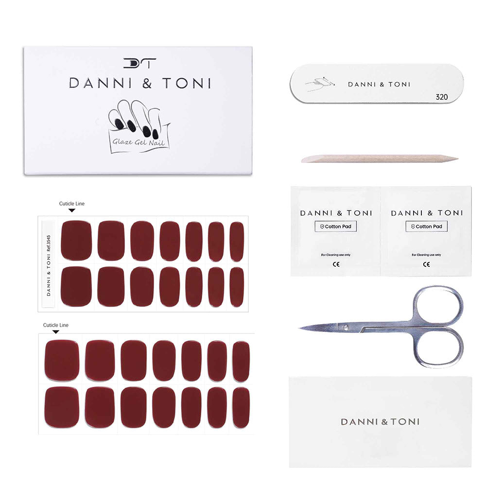 Classy, sexy Red Gel Nail Strips | Marroon - 3545 |  Danni & Toni