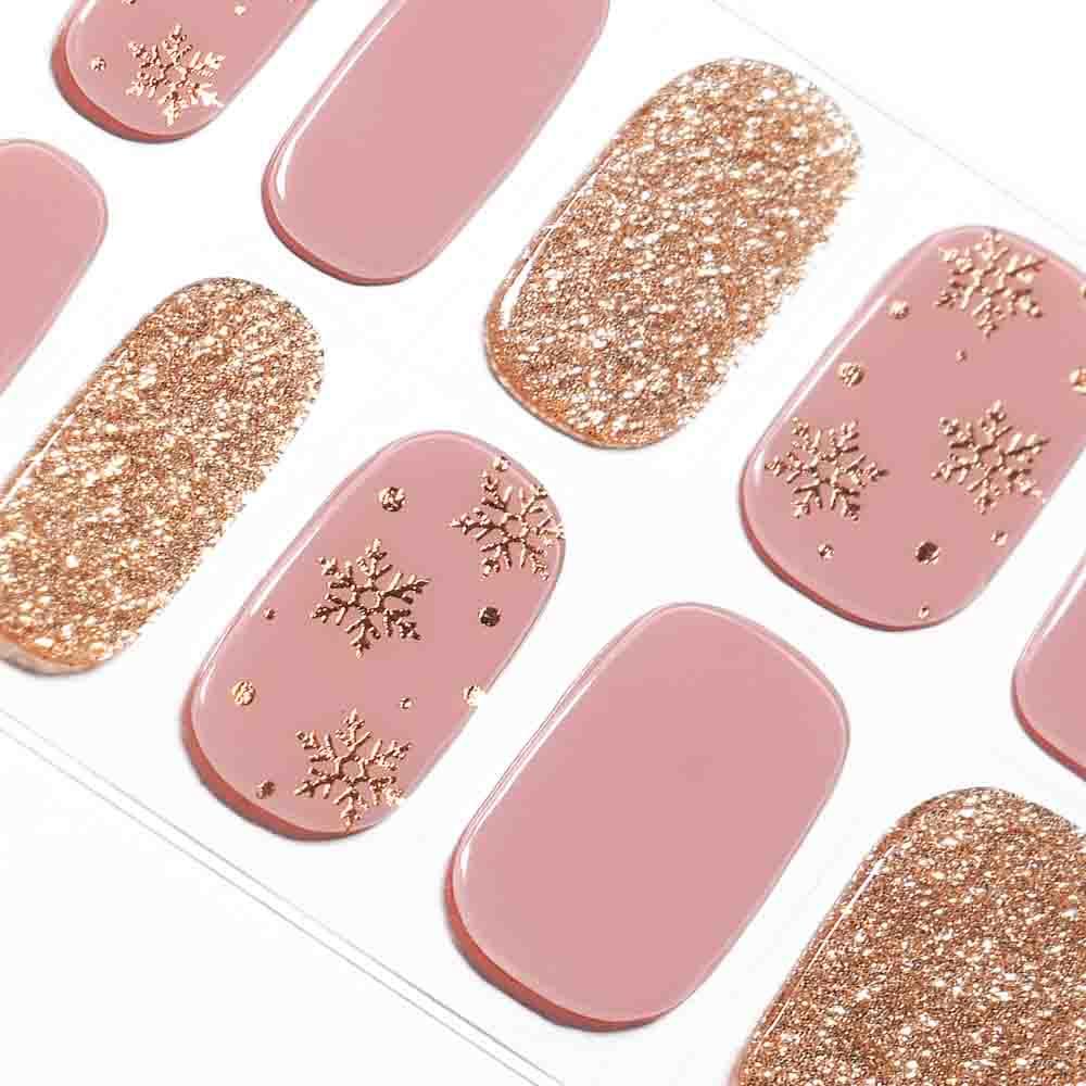 Danni & Toni Semi Cured Gel Nail Strips Gold Foil (Gilded Waves) Nude Gel Nail Stickers Glossy Nail Wraps 28 Stickers