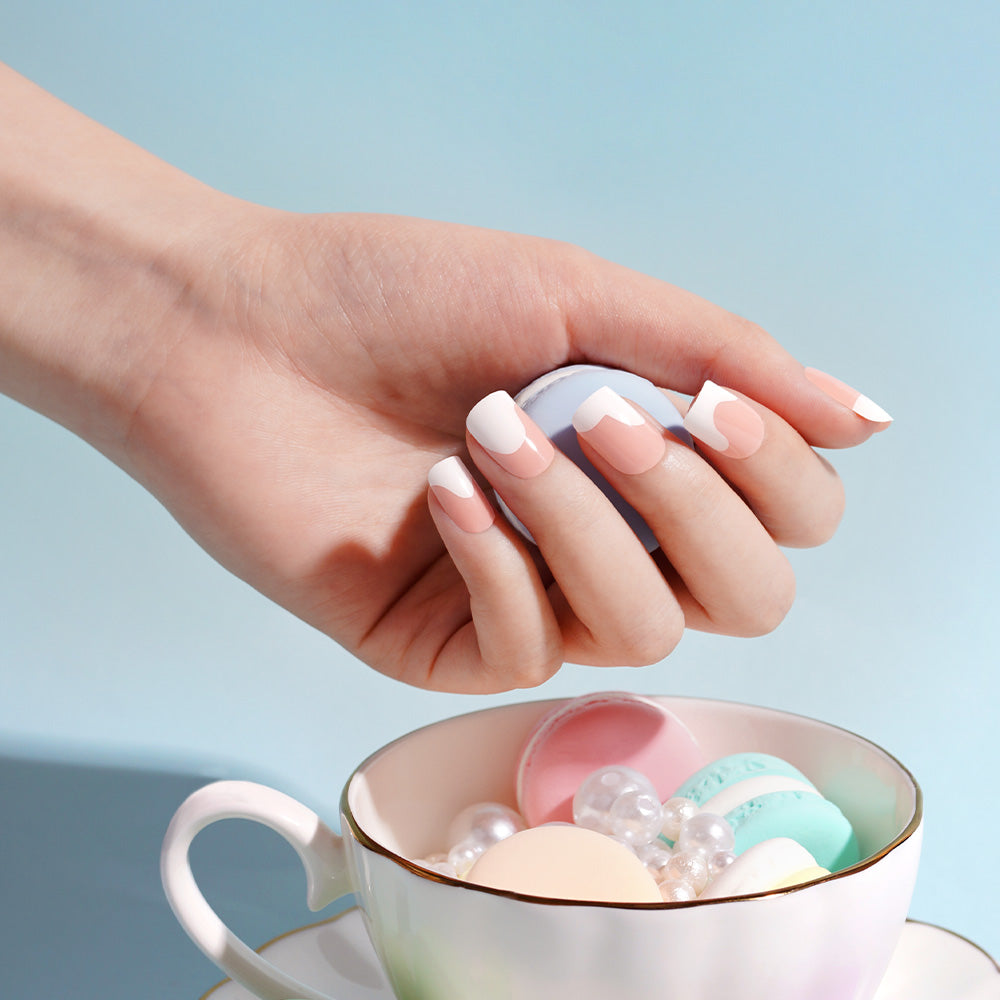 Soft Blush Wave French Tip Semi Cured Gel Nail Strips | Milk Swirls - 2472