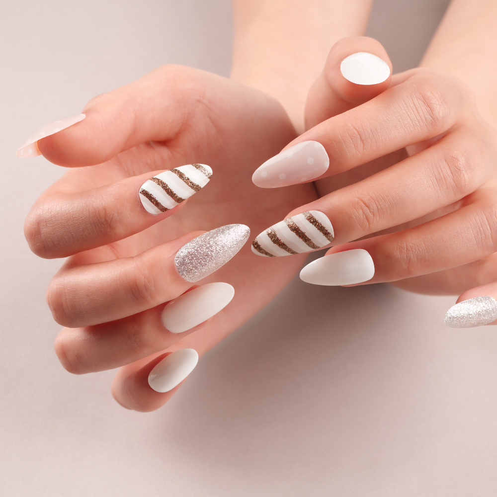White & Pink & Glitter Gel Nail Strips | Icy Wonderland |  Danni & Toni