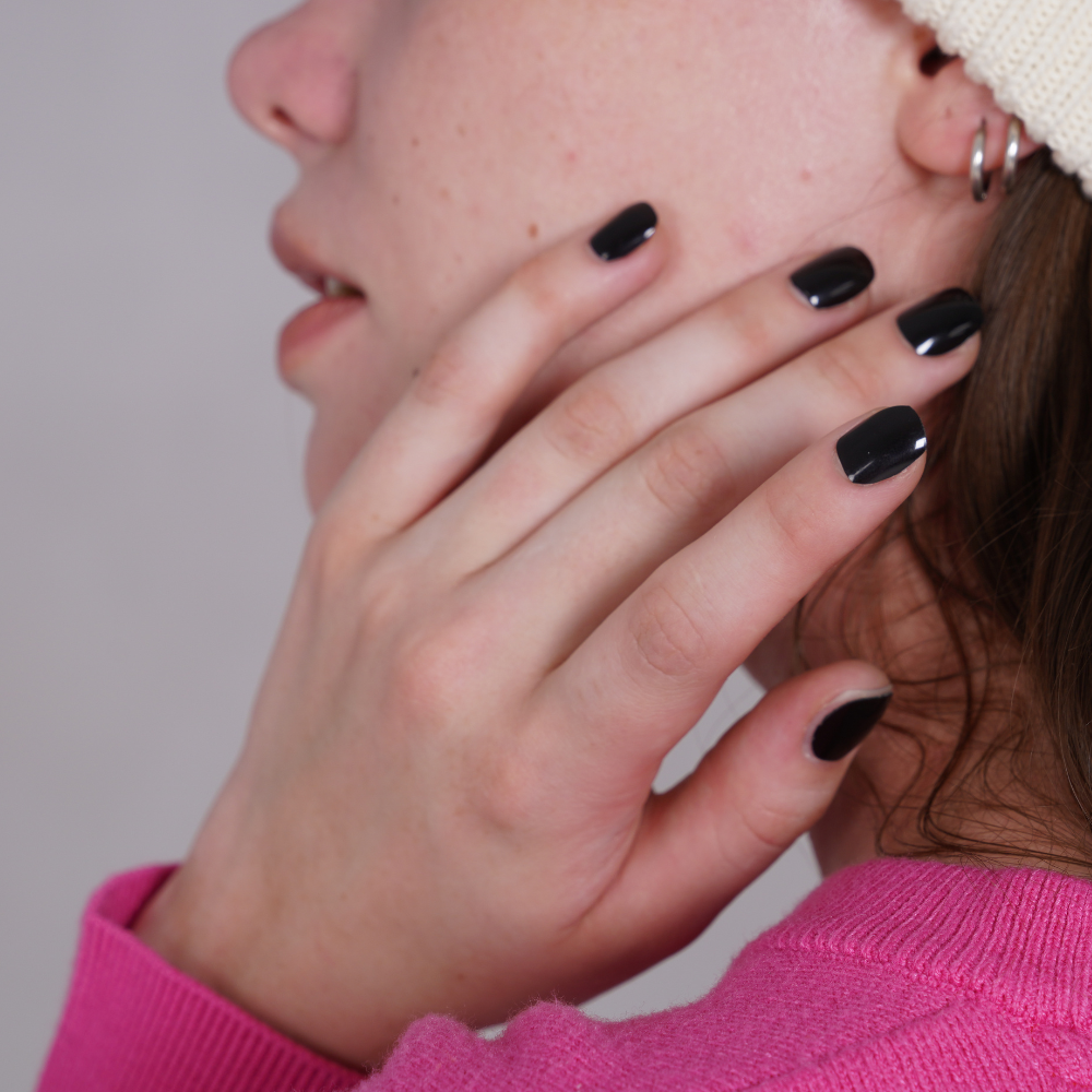 Simple Solid Black 28 Pieces Semi Cured Gel Nail Stickers | Mariana | Danni Toni