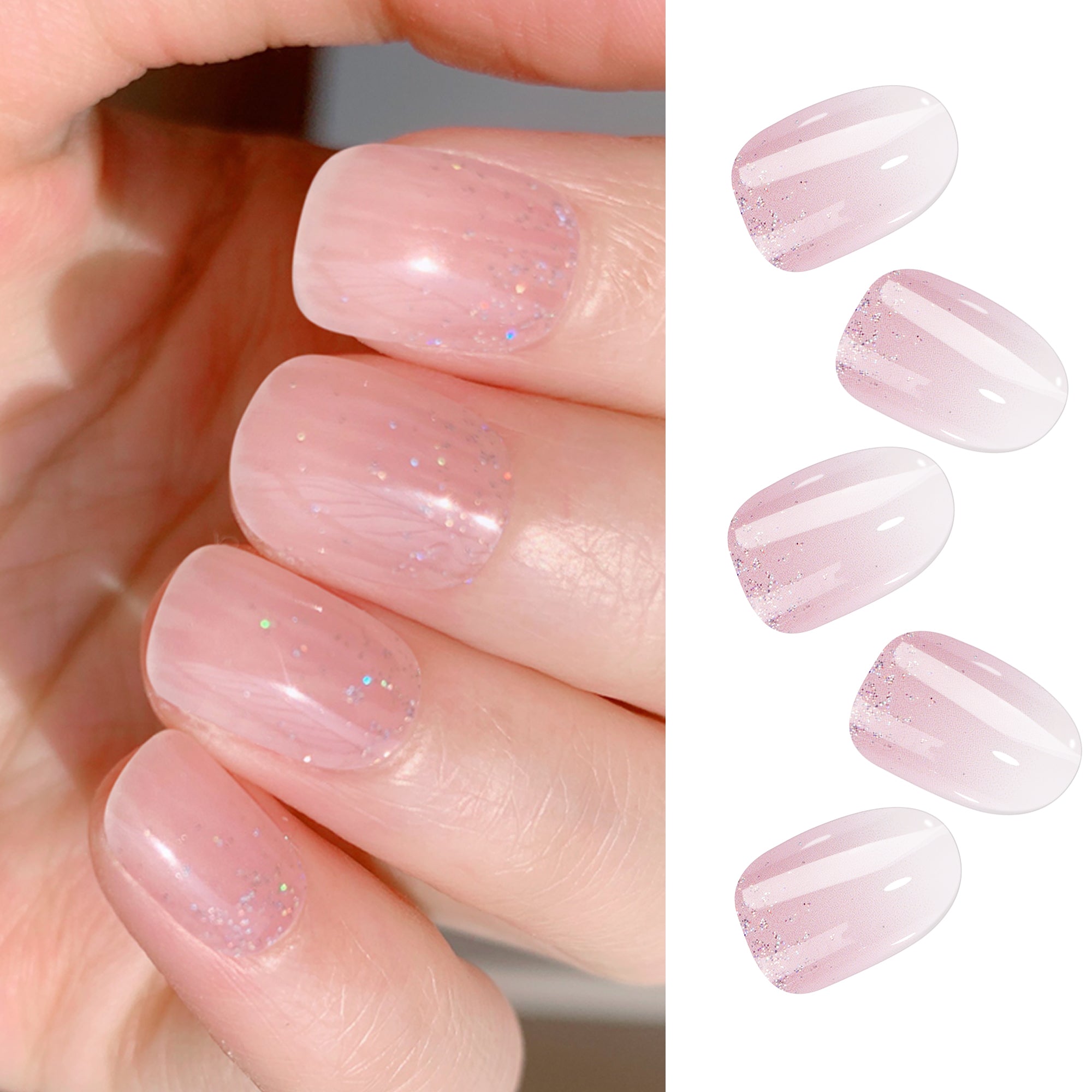 Glitter Ombre French Tip Semi Cured Gel Nail Strips | In the Mood for Love - 1273