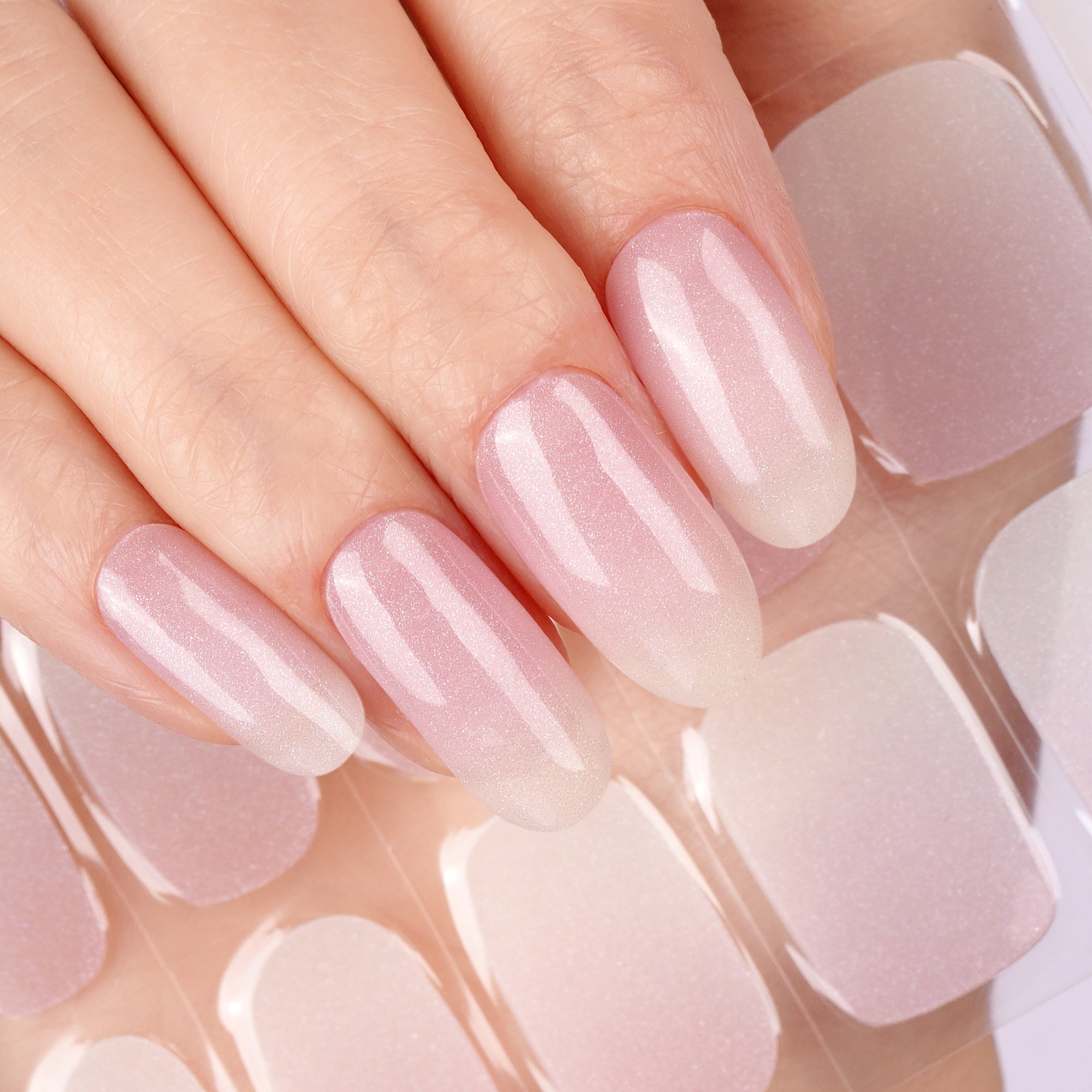 Pink & White Glitter Ombre Semi-Cured Gel Nail Strips | Cloud Halo - 2723
