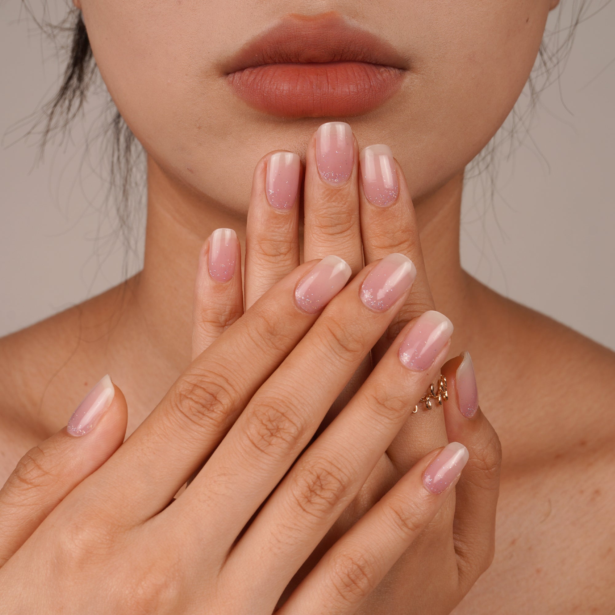 Soft Pink Ombre Glitter Semi Cured Gel Nail Strips | Mystery Veil - 2506