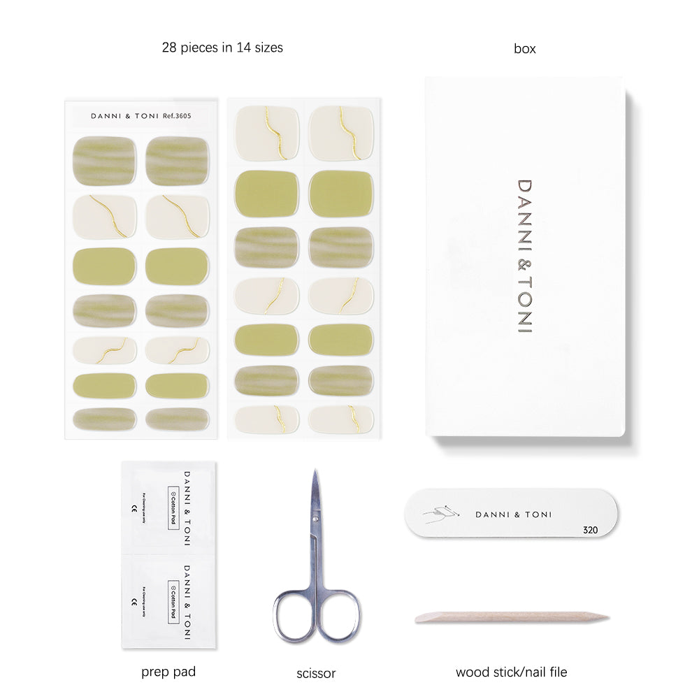 White and Green Mixed Gel Nail Stickers | Whimsical Vineyard - 3605 | Danni & Toni 