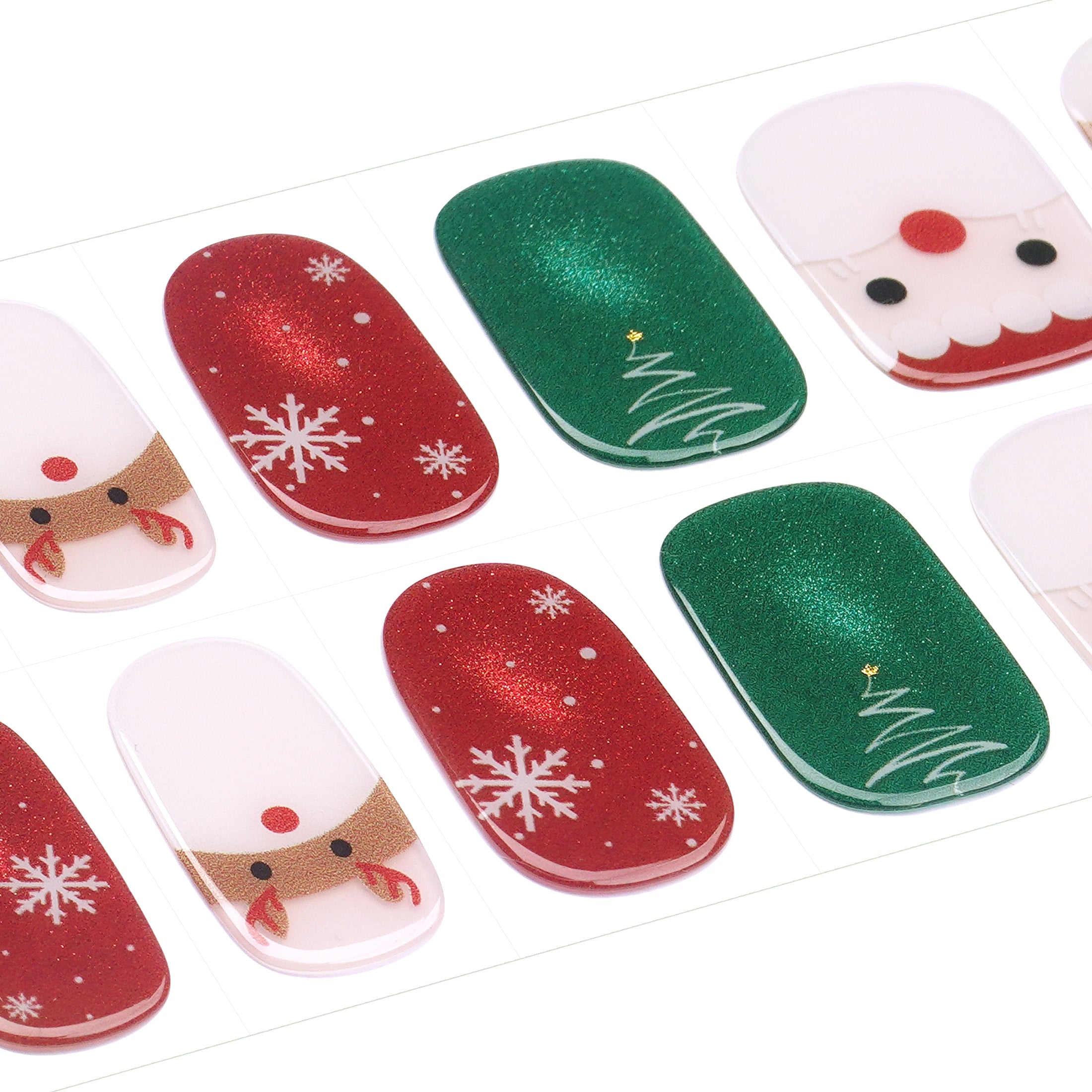 Holiday Red Gel Nail Strips with Cute White Cat & Festive Designs | Mistletoe Meow-2843