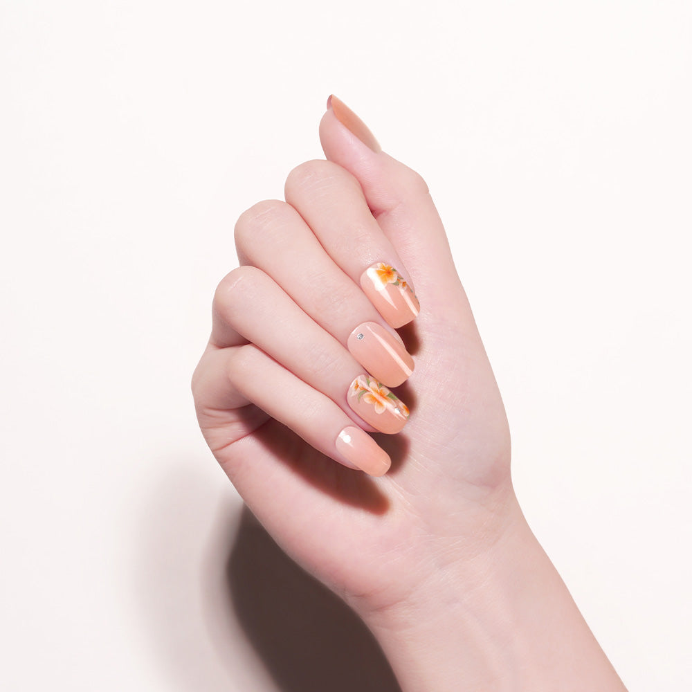 Blooming Peach Floral Semi Cured gel nail strips with Crystal Accents | Full Bloom - 2500