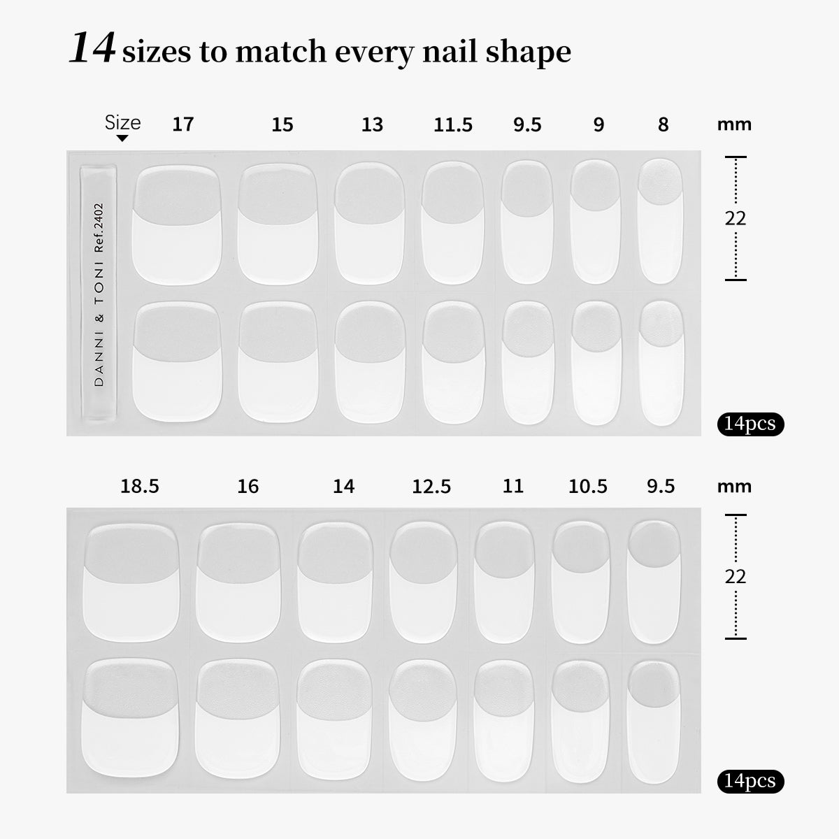 Classic French Tip Almond-Shaped Semi Cured gel nail strips | Crystal Frost - 2402