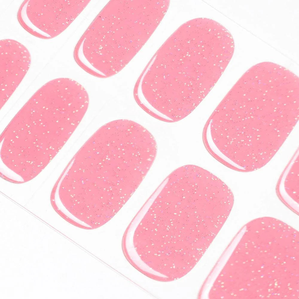 Sparkling Pink Sugar Semi Cured Gel Nail Strips | Glittering Sands - 2410