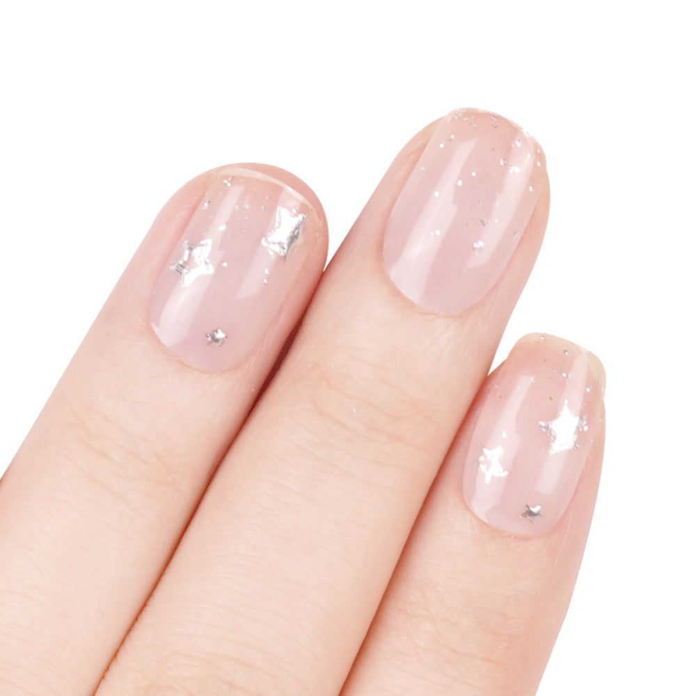 Whimsical Starry Sheer Semi Cured Gel Nail Strips with Silver Accents | Glee - 2468