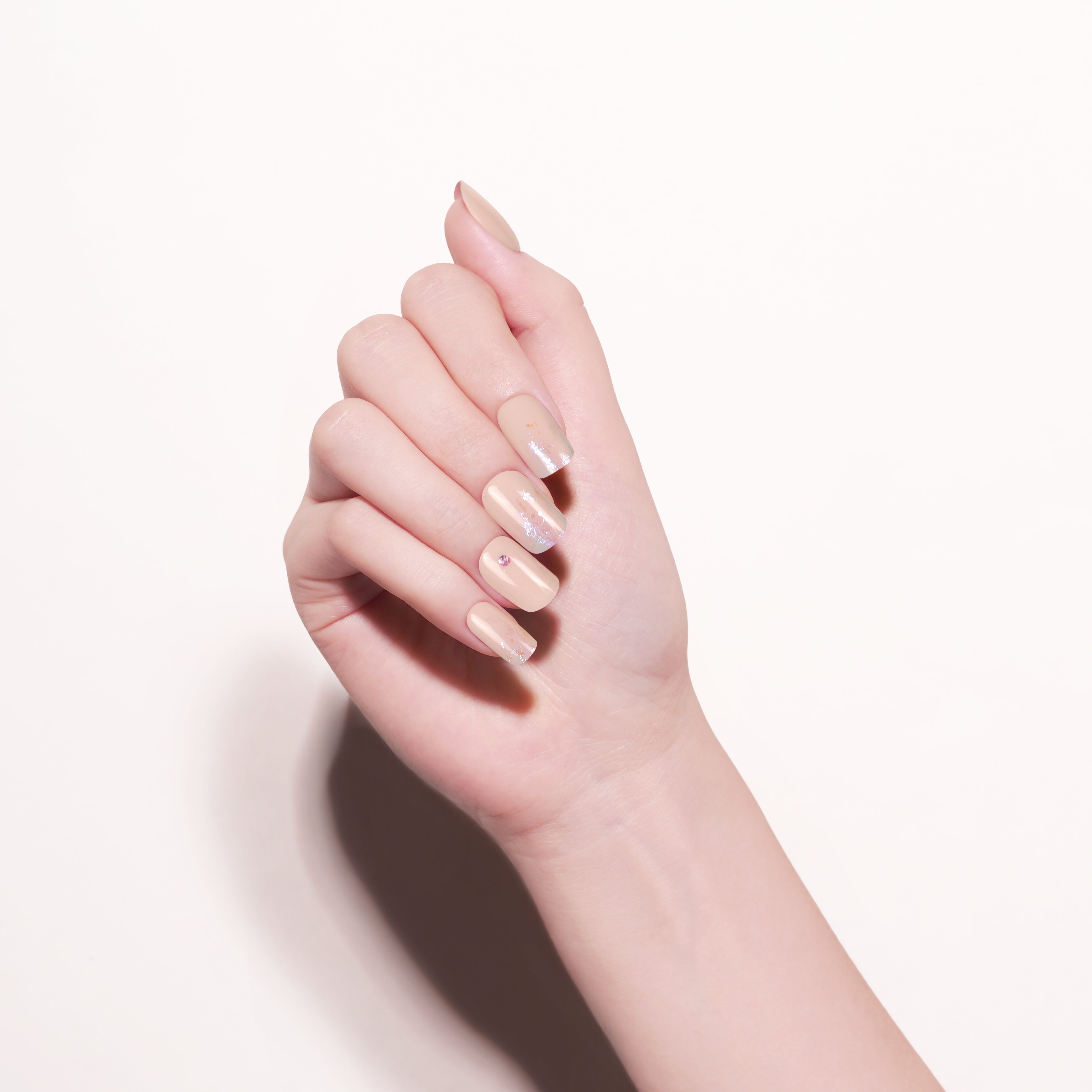 Elegant Shimmering Nude Semi-Cured Gel Nail Strips | Radiant - 2481