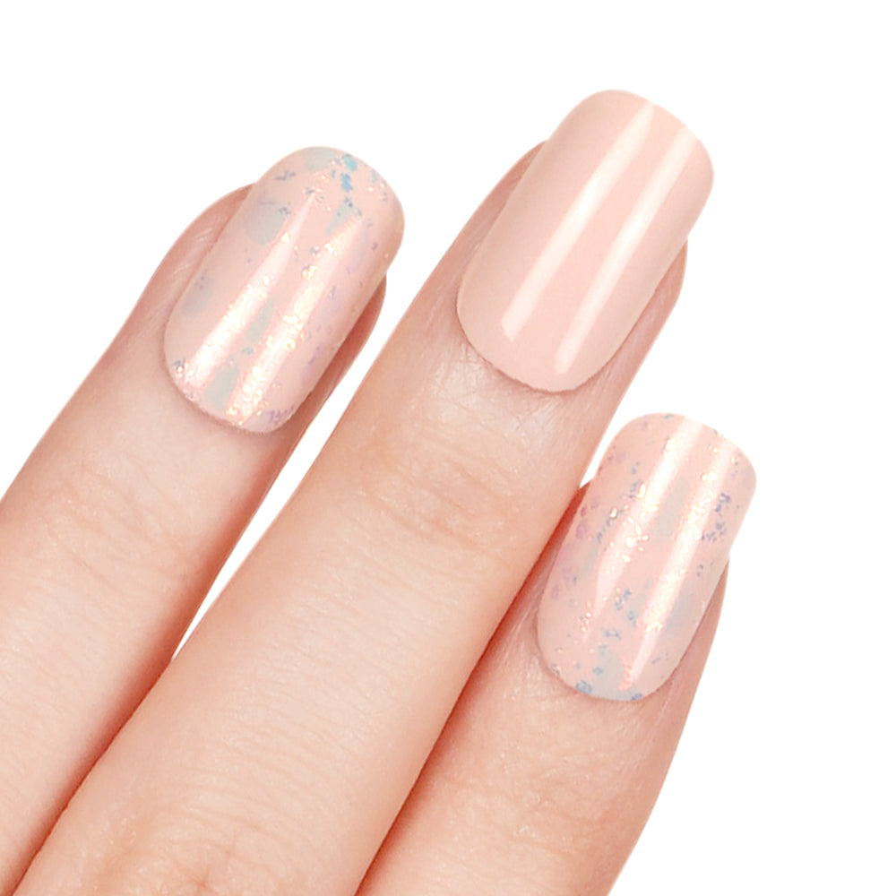 Peachy Pink Glitter Semi Cured Gel Nail Strips with Speckled Foil Accents | Sparkling - 2485
