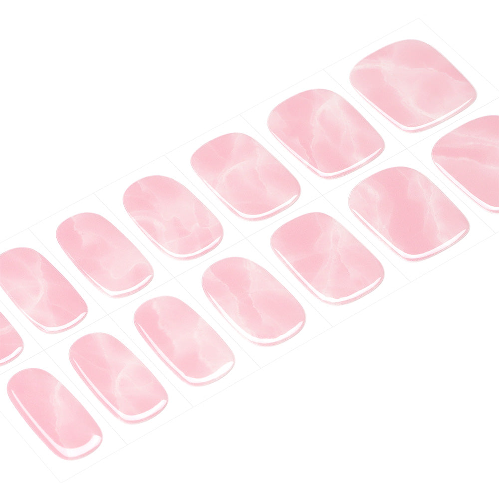 Pink and White Marble Semi Cured Gel Nails Strips | Pink Bliss - 2488
