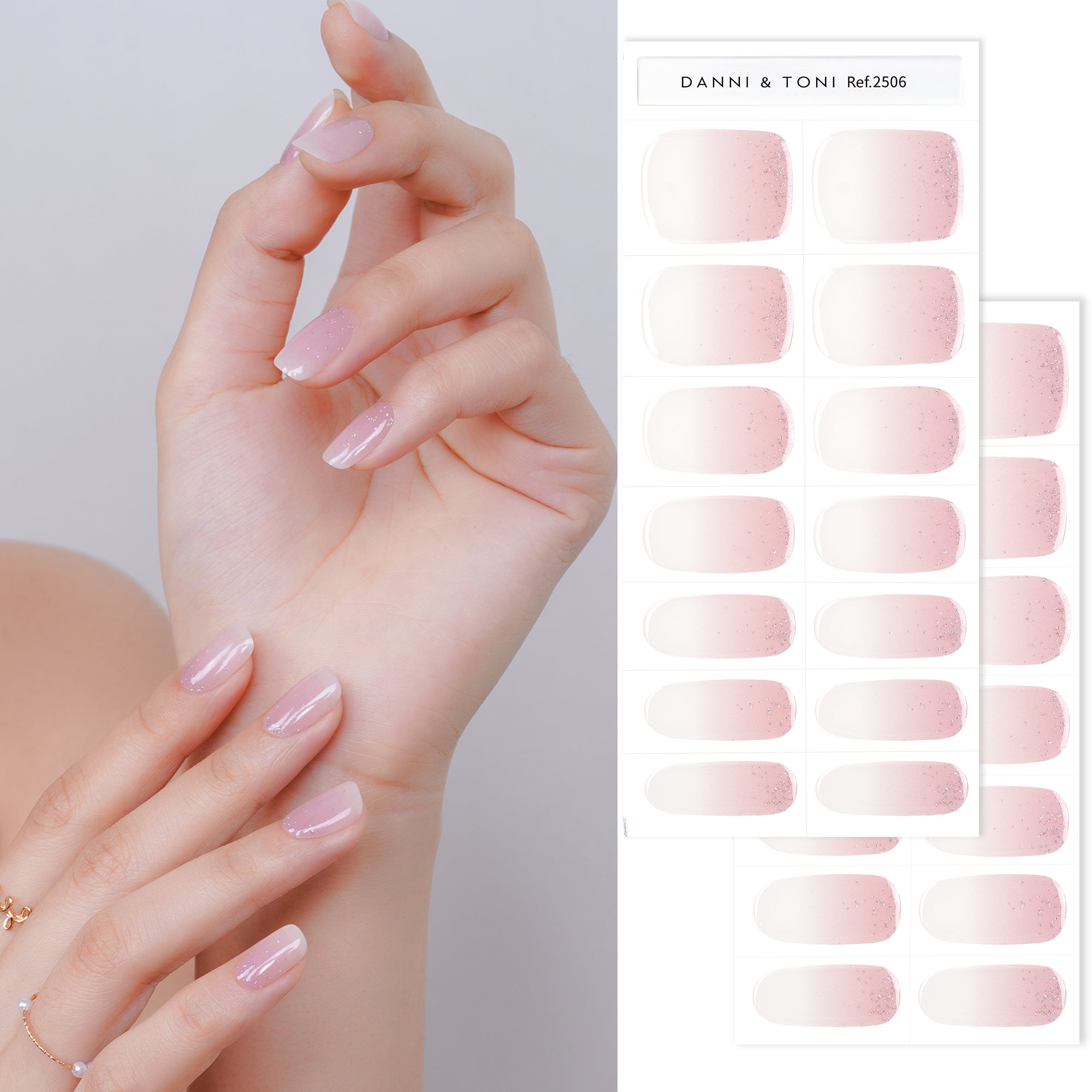Soft Pink Ombre Glitter Semi Cured Gel Nail Strips | Mystery Veil - 2506