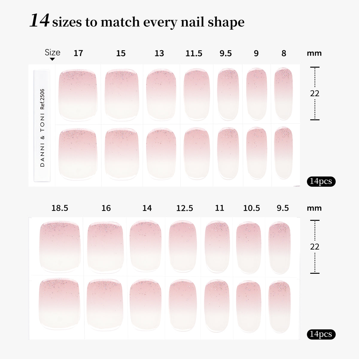 Soft Pink Ombre Glitter Semi Cured Gel Nail Strips | Mystery Veil - 2506