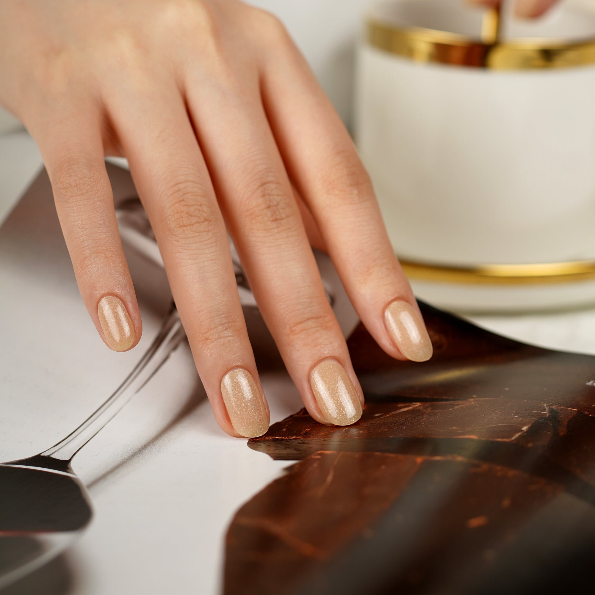 Champagne Sparkle Semi-Cured Gel Nail Strips | Serene Sunset - 2542